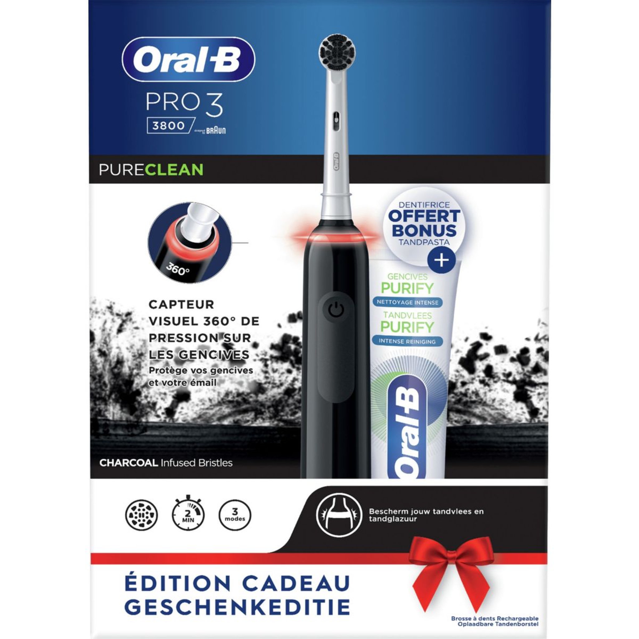 Voir la diapositive 2 : ORAL B Brosse à dents électrique Pro 3800 charcoal black et 1 purify