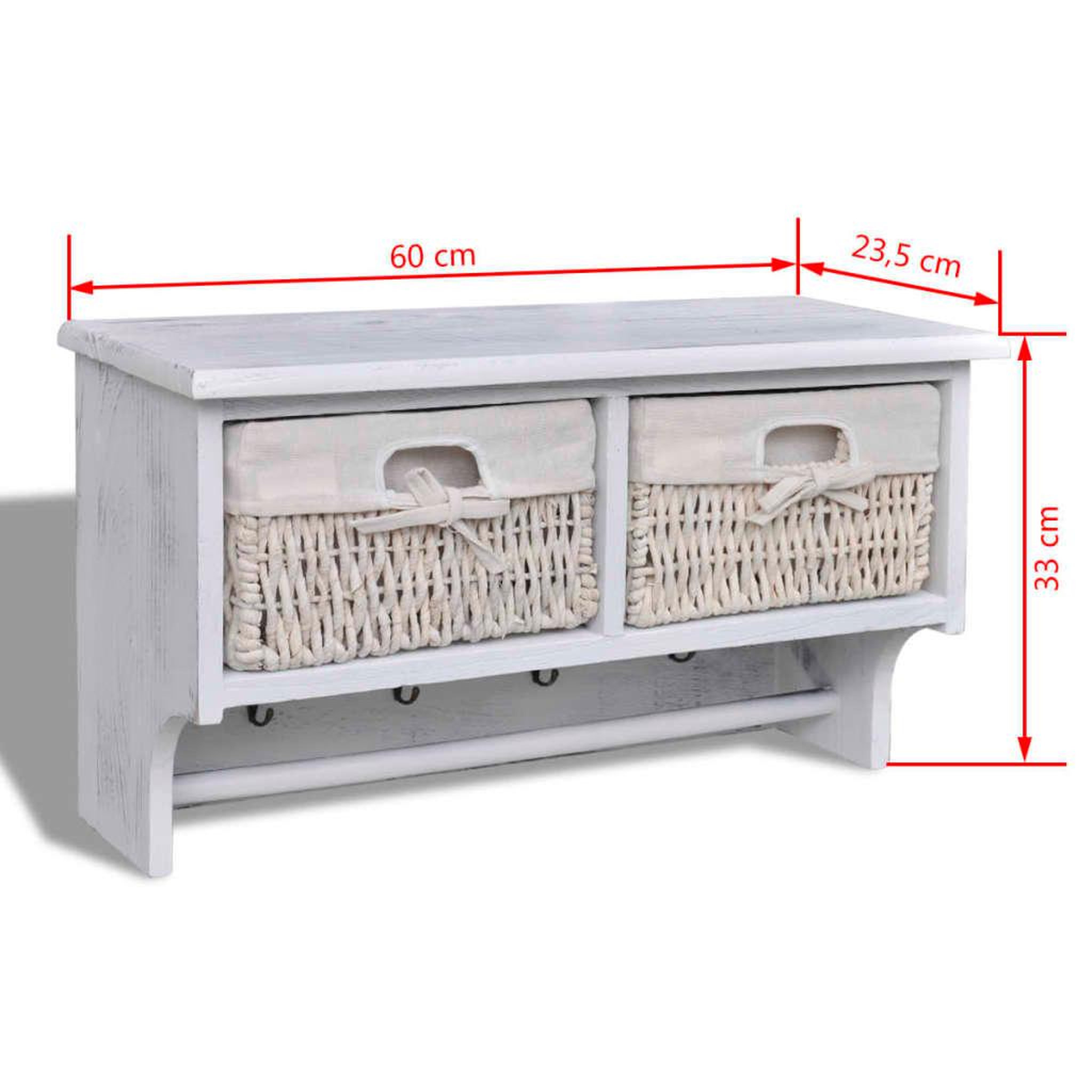 Voir la diapositive 6 : VIDAXL Porte-manteau Blanc 60x23,5x33 cm Bois de Paulownia