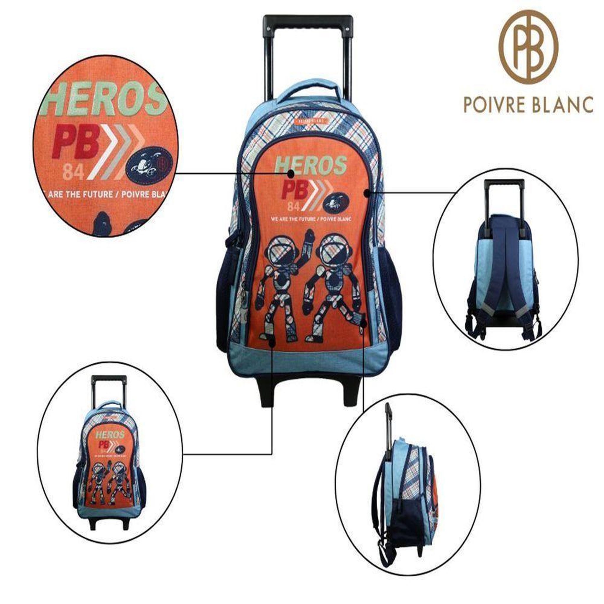 Voir la diapositive 5 : Bagtrotter BAGTROTTER Sac à dos à roulettes Poivre Blanc Robots Orange