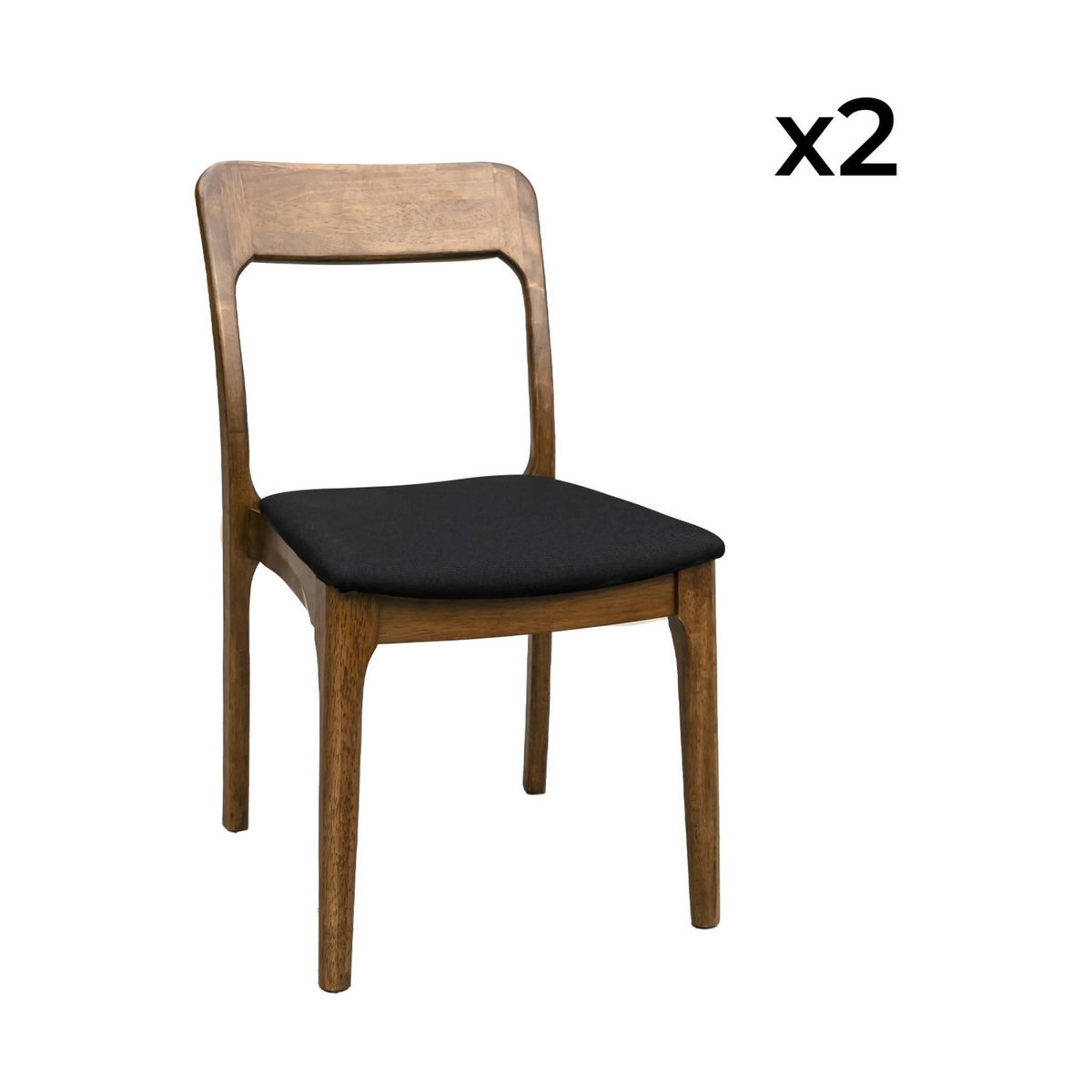 SWEEEK Chaise vintage en bois d'hévéa teinte noyer et tissu noir. L 48 x P 58 x H 81.5cm (Lot de 2)