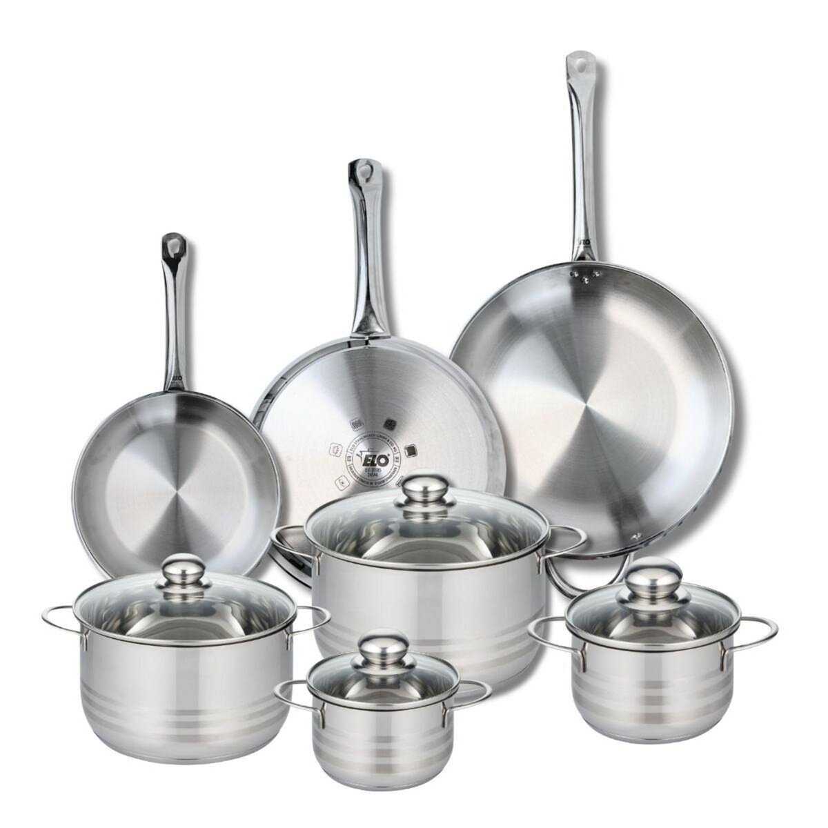 ELO Ensemble de 3 Poêles de cuisson 24, 28 et 32 cm et 4 faitouts 14, 16, 20 et 24 cm Elo Profi Brillant