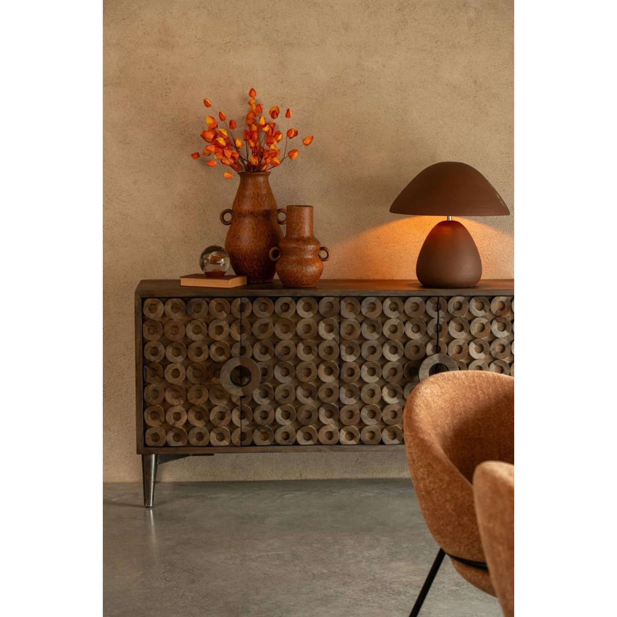 Voir la diapositive 3 : J-LINE Vase en céramique  amphora  41cm cognac