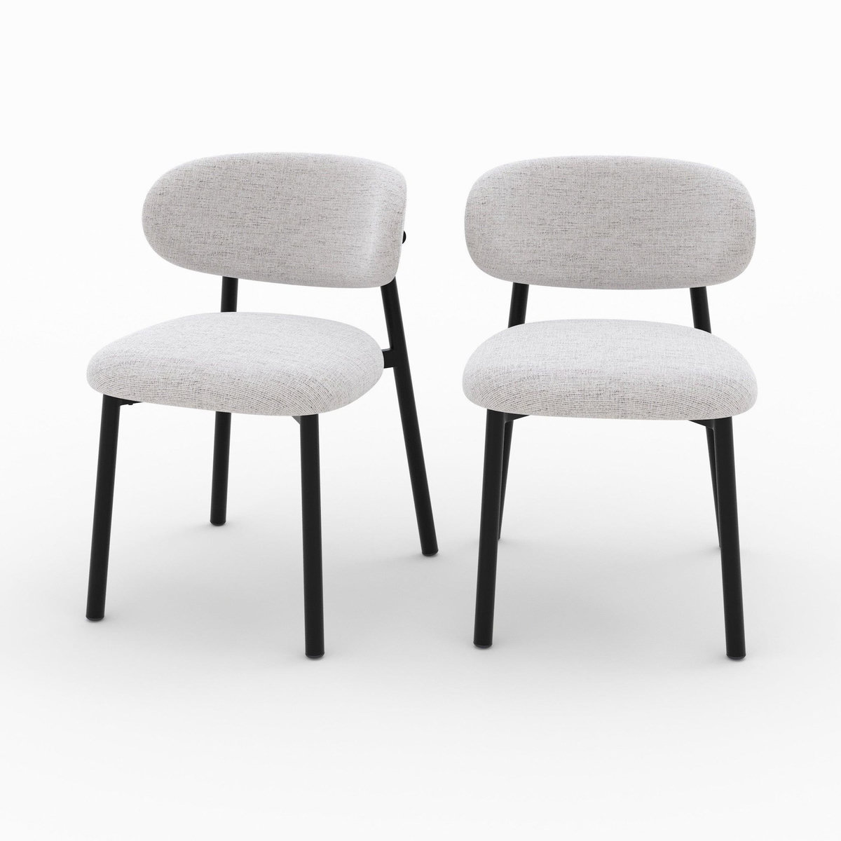 MAISON PAVANE Lot de 2 chaises en tissu gris clair chiné et pieds en métal noir-Nao