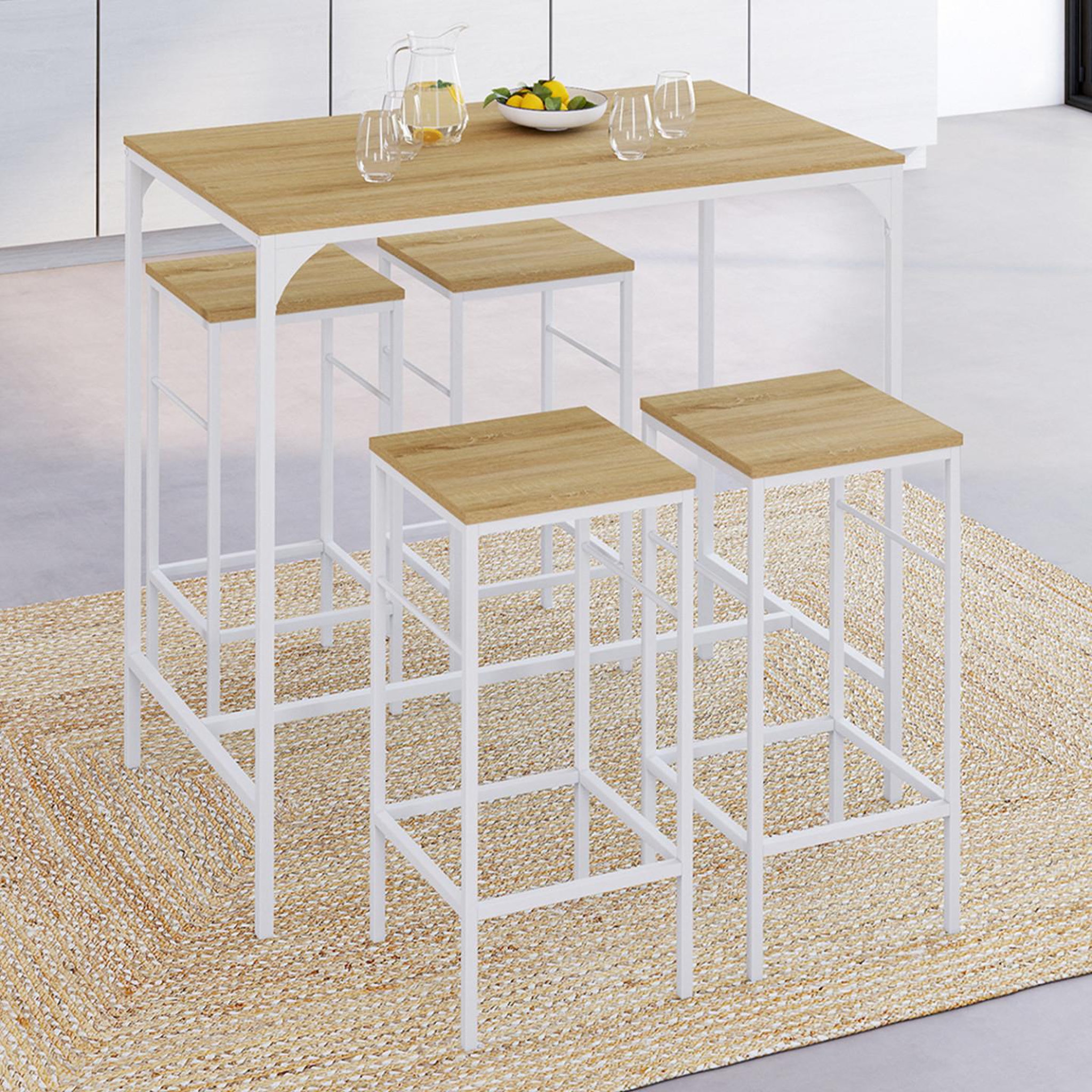 Voir la diapositive 2 : ID MARKET Ensemble table haute de bar detroit 100 cm et 4 tabourets de bar bois et métal blanc design industriel