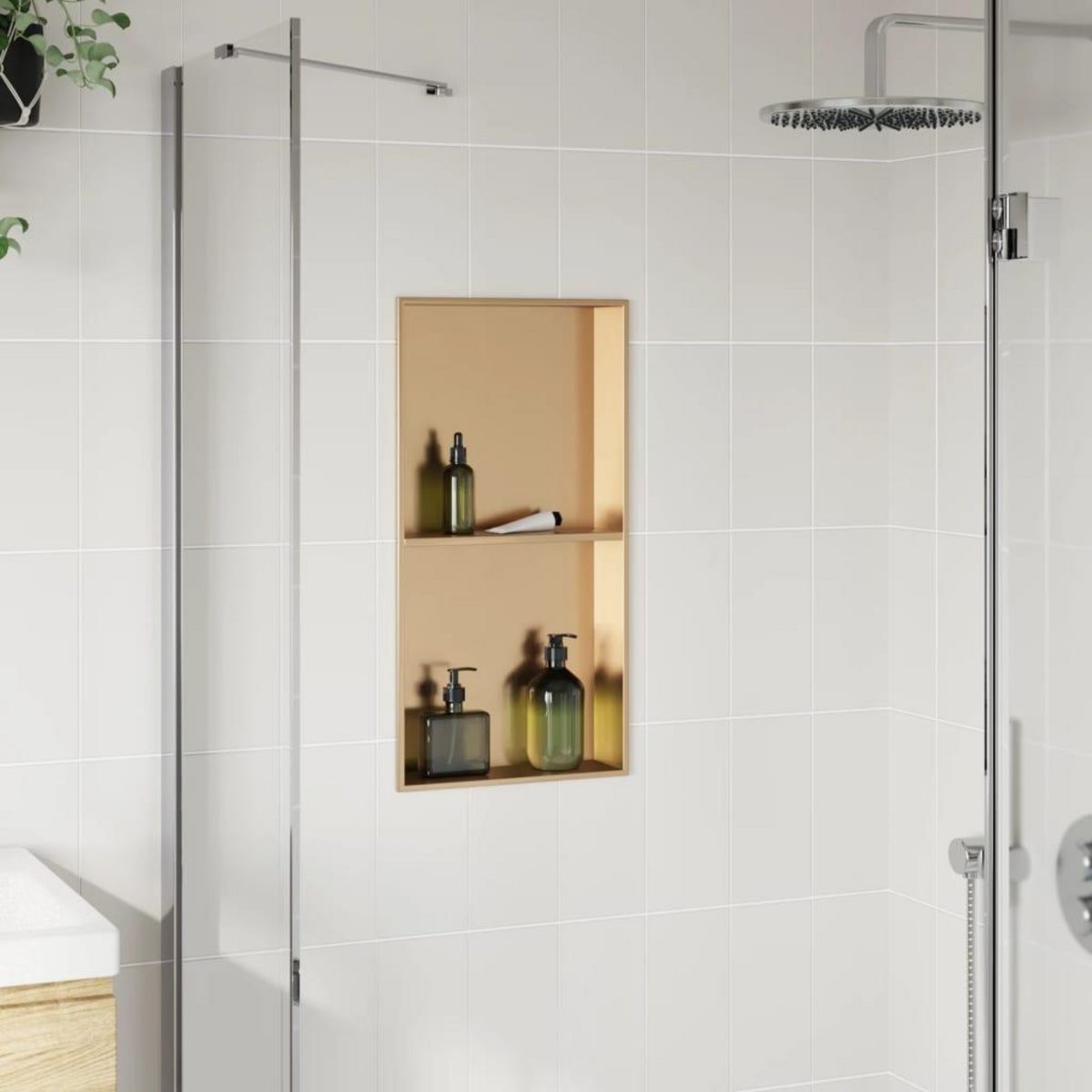 VIDAXL Niche de douche dore brosse 32x62x9 cm acier inoxydable