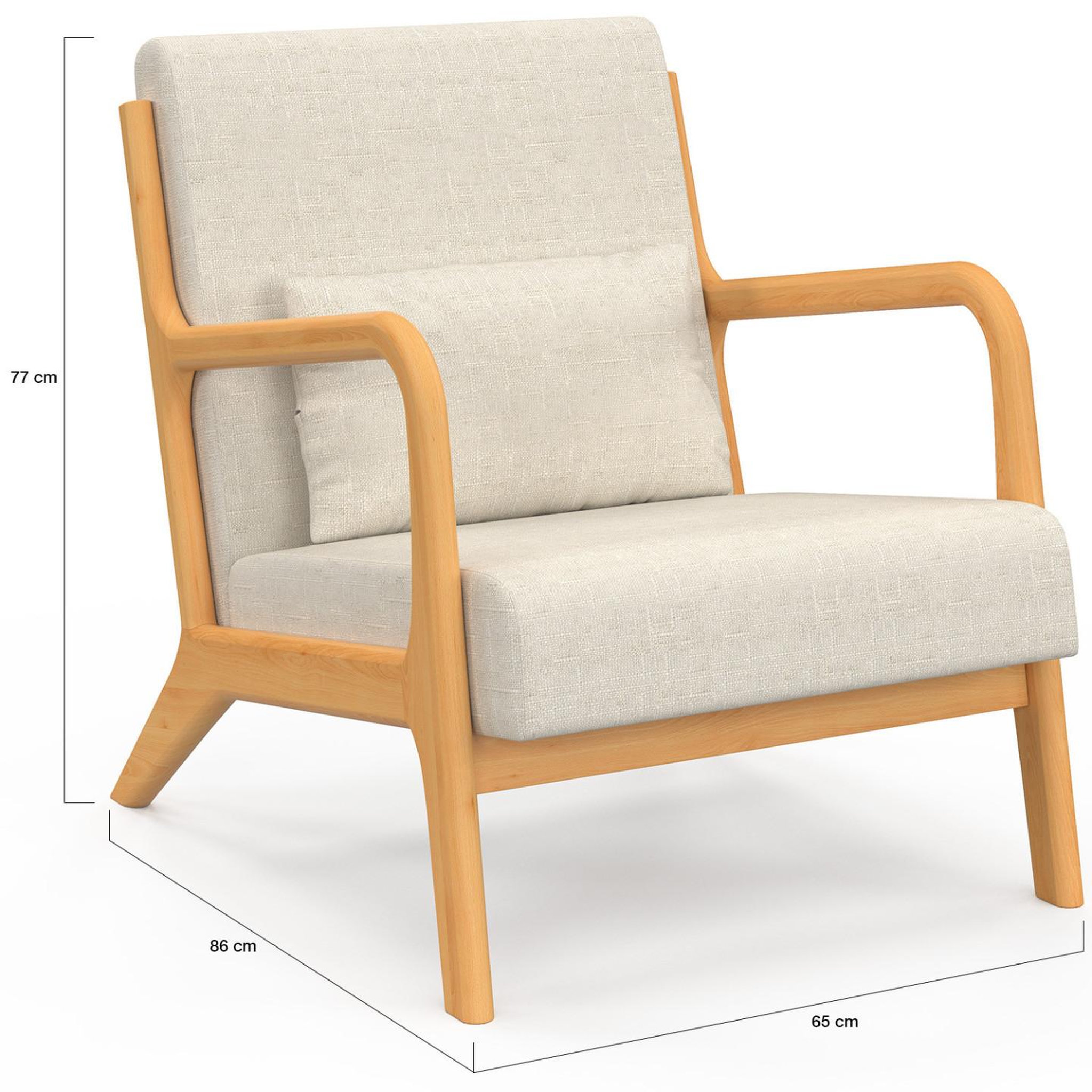 Voir la diapositive 5 : ID MARKET Fauteuil scandinave JOSEPH en tissu beige accoudoirs et pieds bois