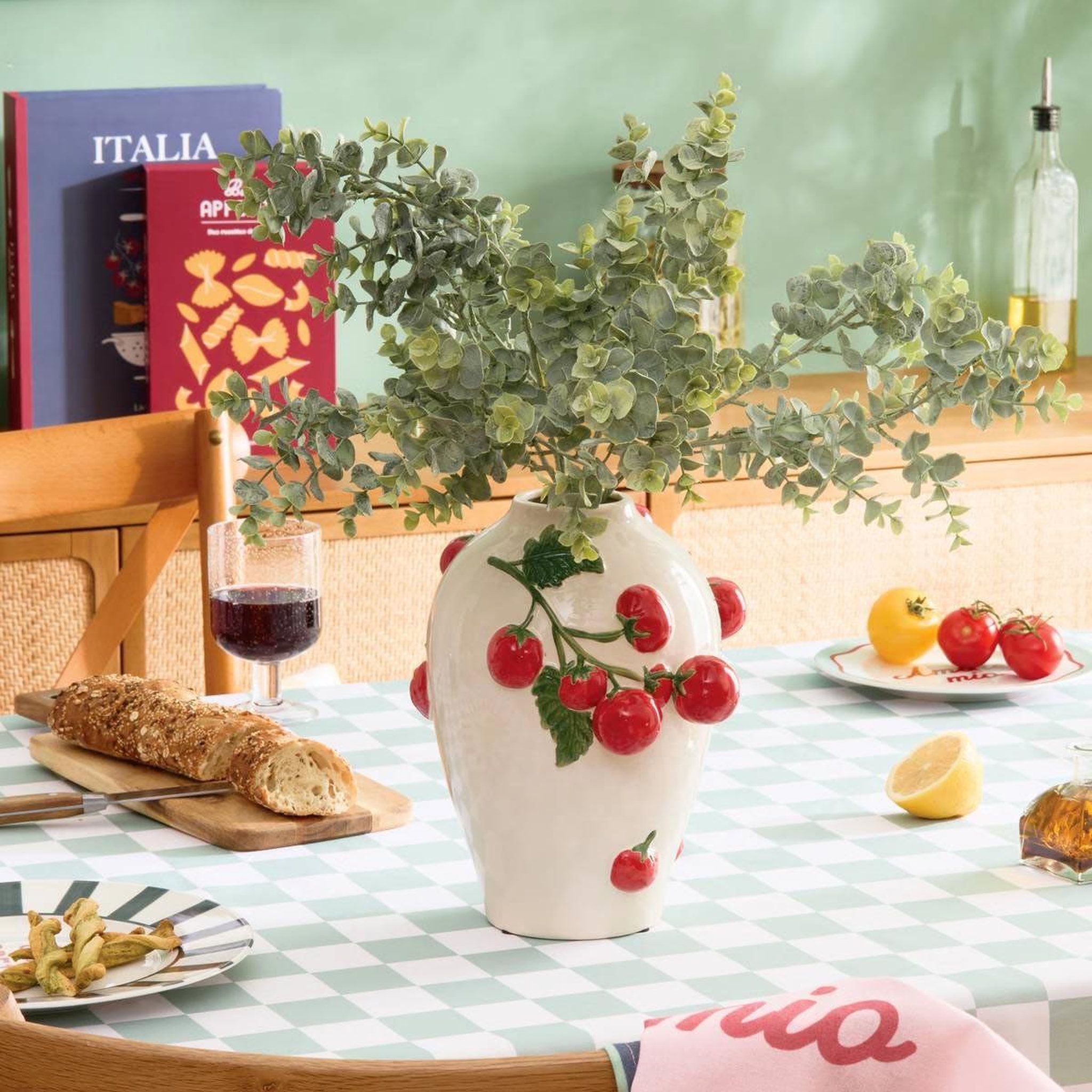 Voir la diapositive 2 : ATMOSPHERA Vase tomates en dolomite  della pasta  25cm multicolore