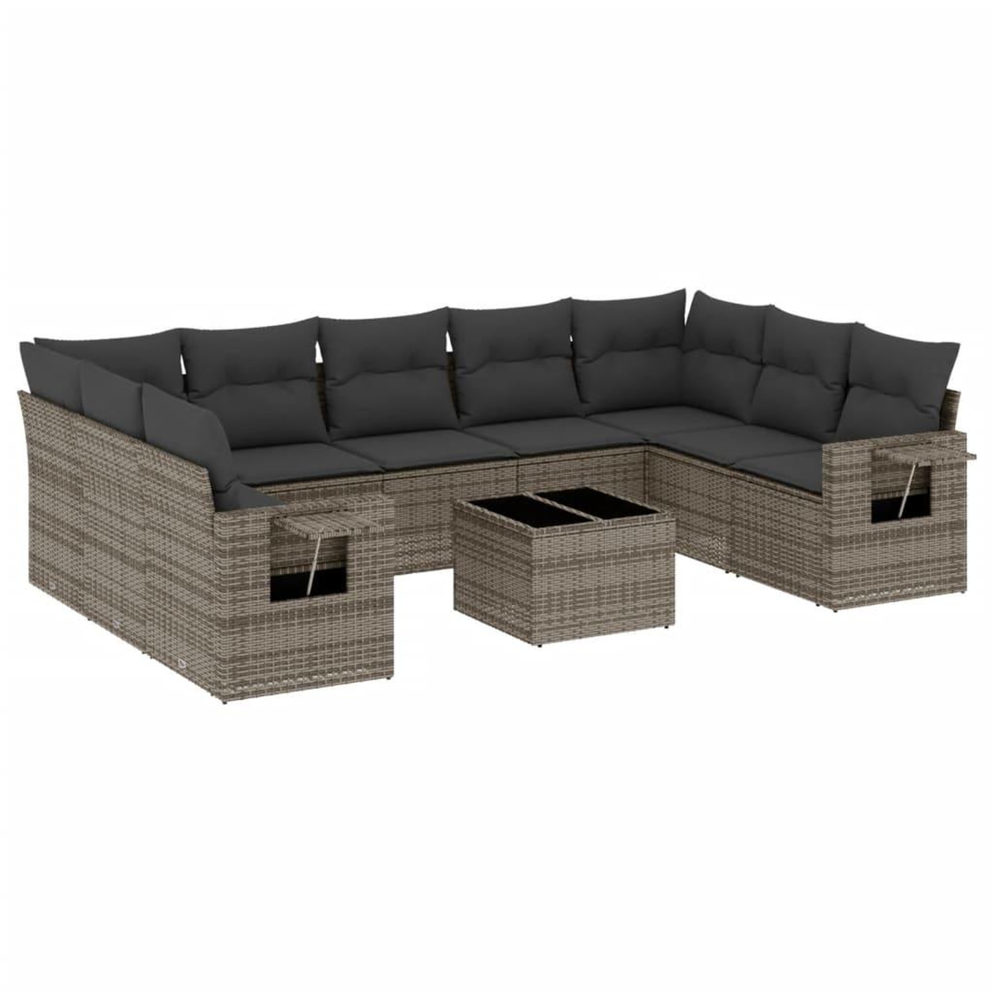Voir la diapositive 2 : VIDAXL Salon de jardin avec coussins 10 pcs gris resine tressee