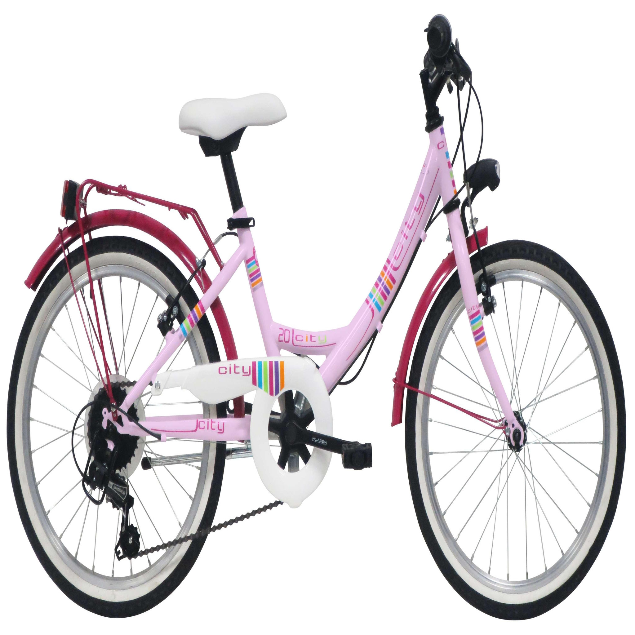 Vélo enfant - VTC 20'' Rigide Fille - Cadre acier - Modèle Ville  - 6 vitesses - Dérailleur Shimano - Freins V-Brake - Equipé City