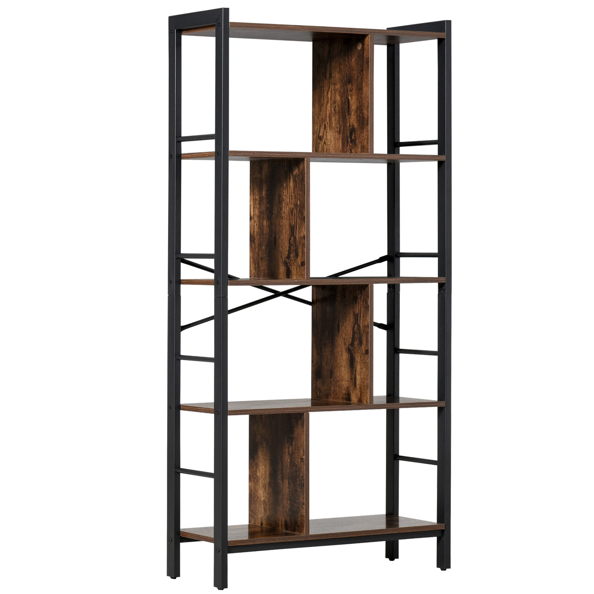 Voir la diapositive 1 : HOMCOM Bibliothèque, Étagère de Rangement à 4 Niveaux style industriel panneaux particules aspect vieux bois métal noir