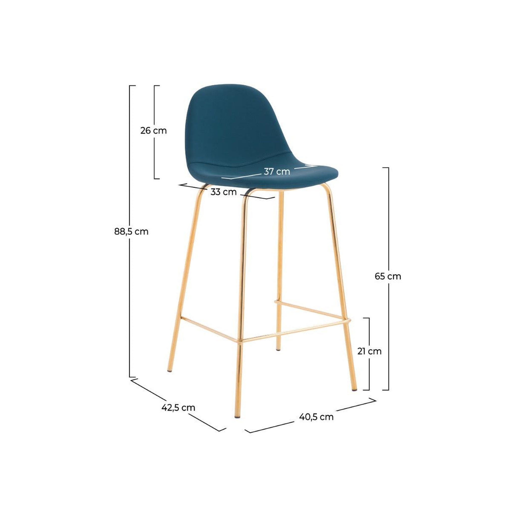 Voir la diapositive 4 : MAISON PAVANE Lot de 2 chaises pour îlot central 65 cm en cuir synthétique bleu-henrik