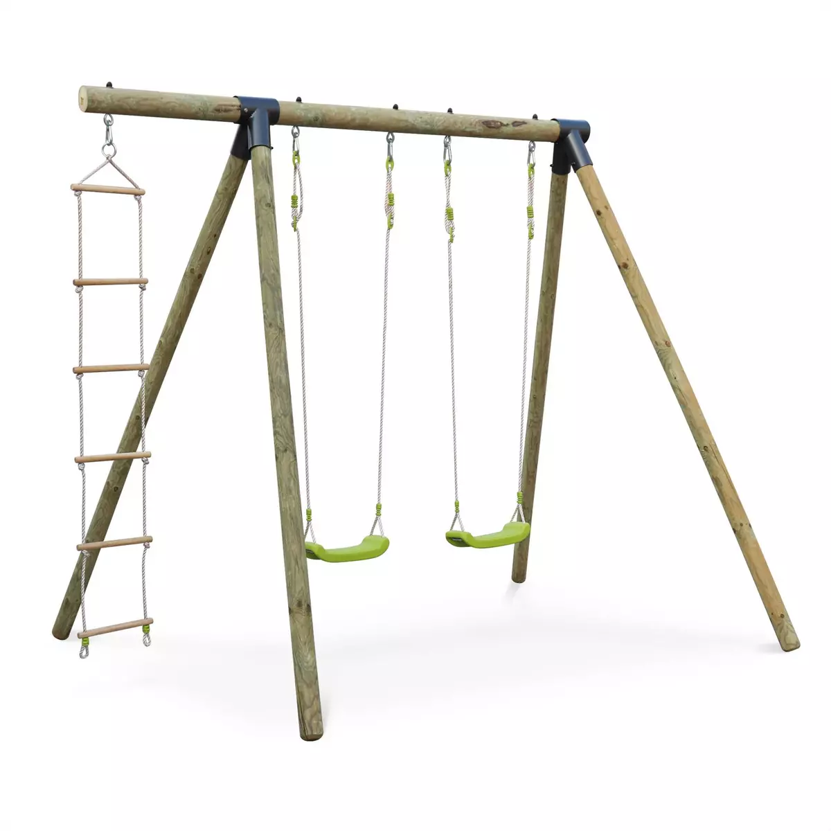 SWEEEK Aire de jeux MISTRAL en bois avec 2 balançoires et échelle en corde en pin autoclave