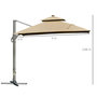 Voir la diapositive 3 : OUTSUNNY Parasol déporté LED carré double toit inclinable pivotant 360° manivelle piètement acier dim. 3L x 3l x 2,66H m beige