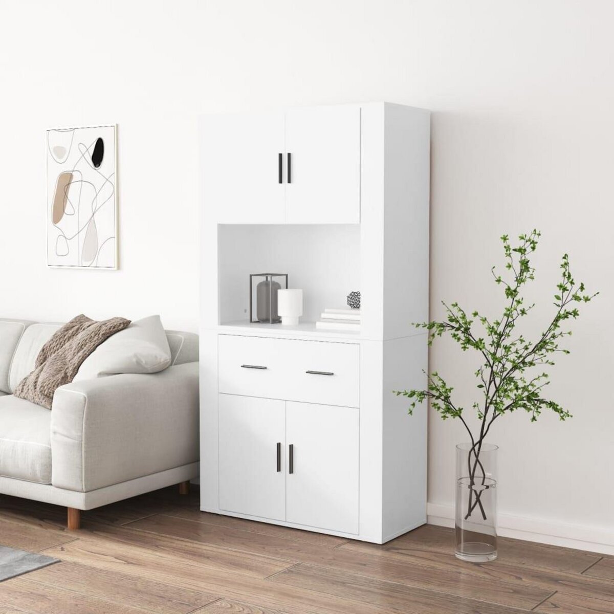 VIDAXL Buffet haut Blanc Bois d'ingenierie