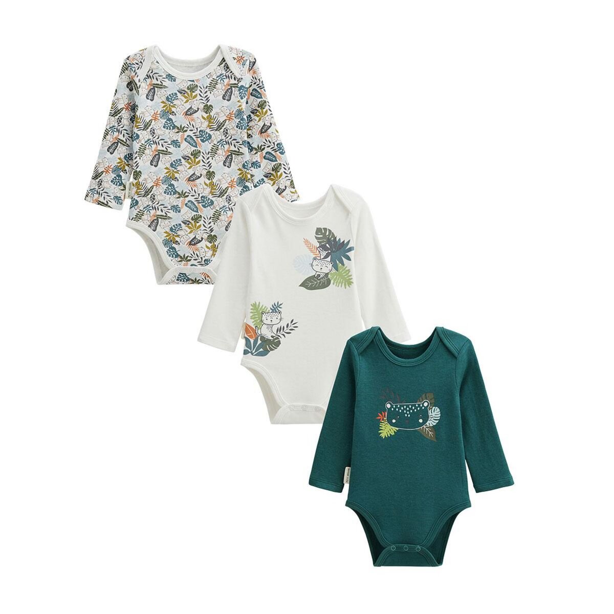 Petit Béguin Lot de 3 bodies bébé manches longues Canopée