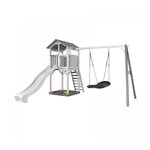 Axi House AXI Structure de jeu Beach Tower Blanc Gris avec 1 balancoire siege nid ovale Roxy et toboggan Blanc