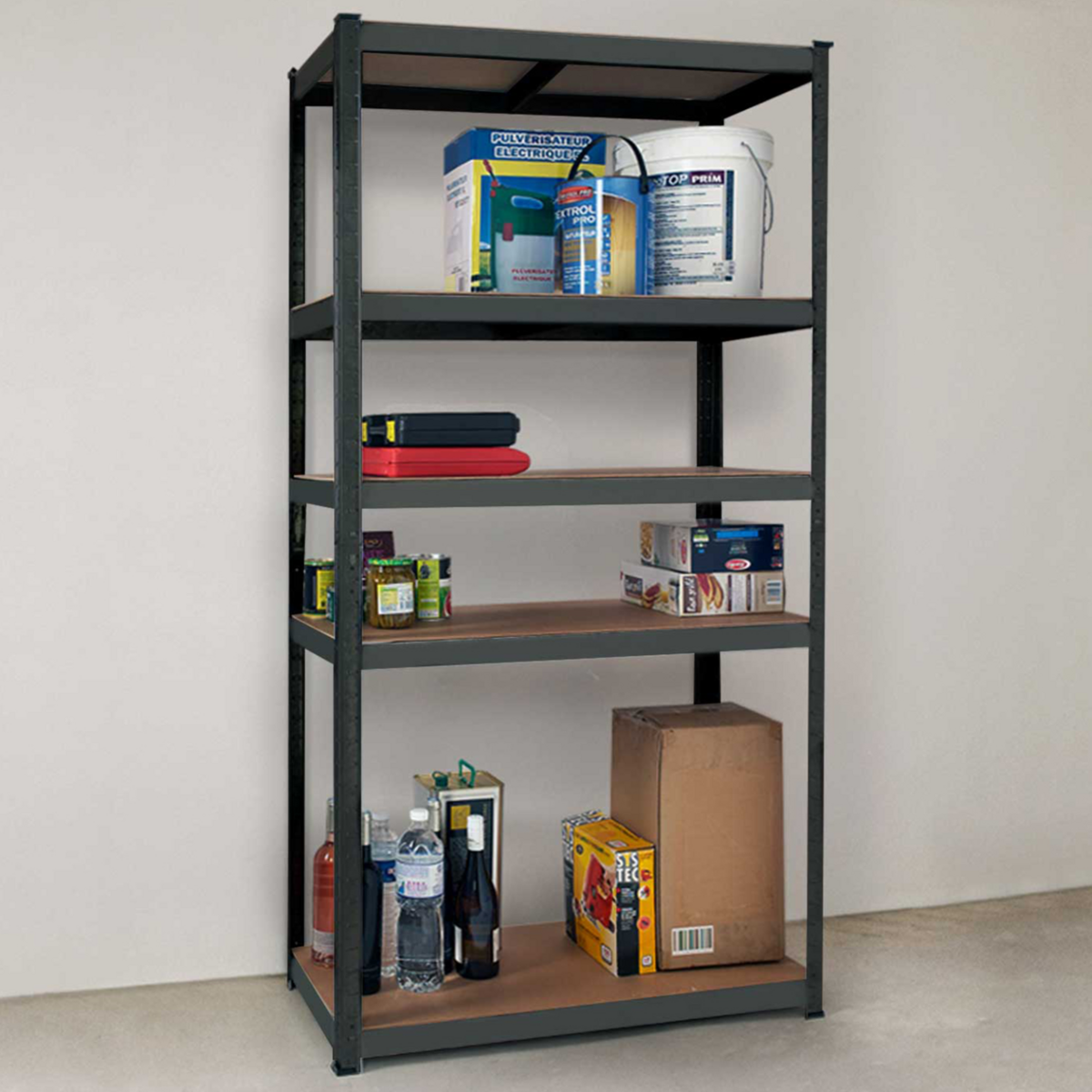 ID MARKET Etagère modulable charges lourdes en métal 5 plateaux grise