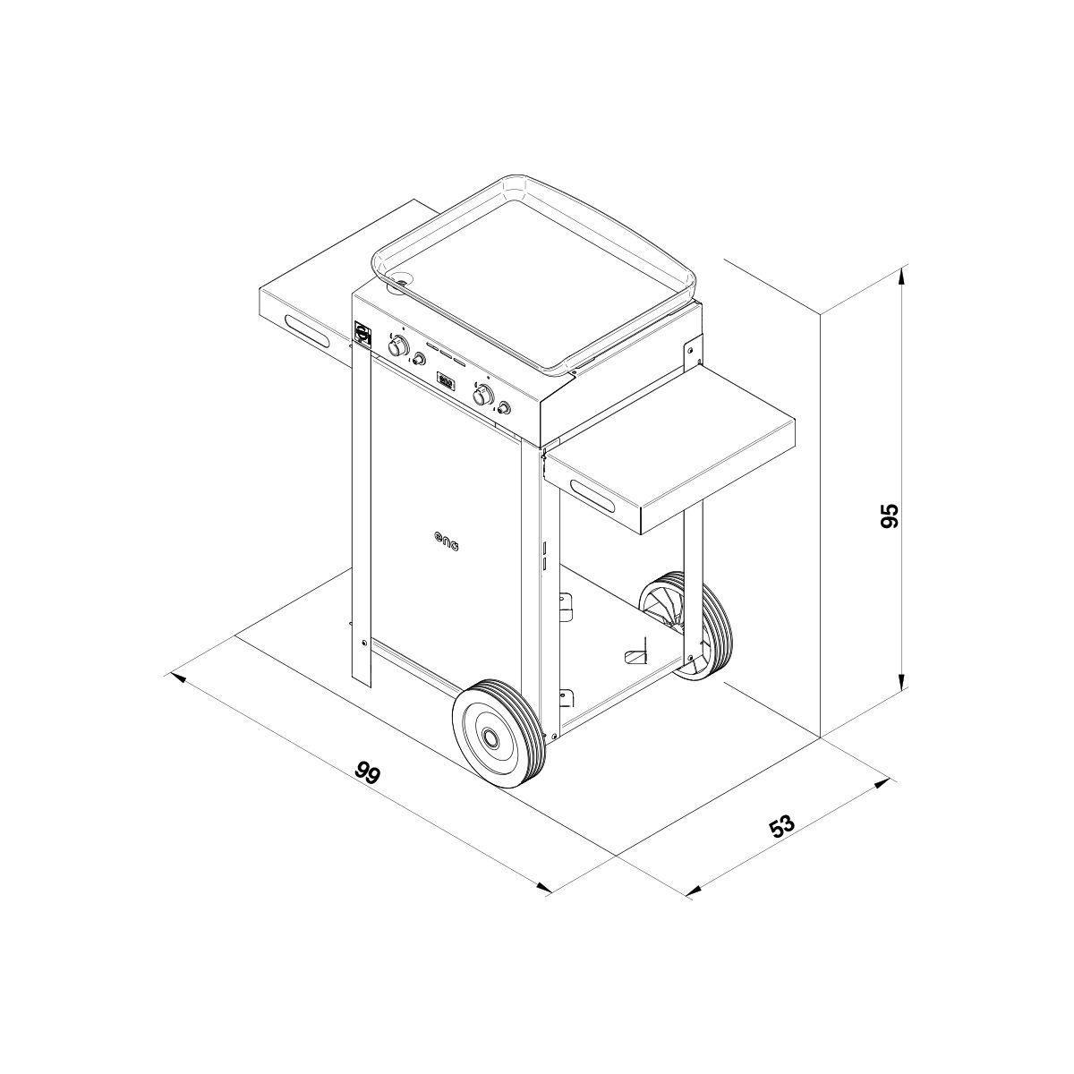 Eno Plancha gaz Combo Initial 50 Inox 2 brûleurs sur chariot, 47x36 cm