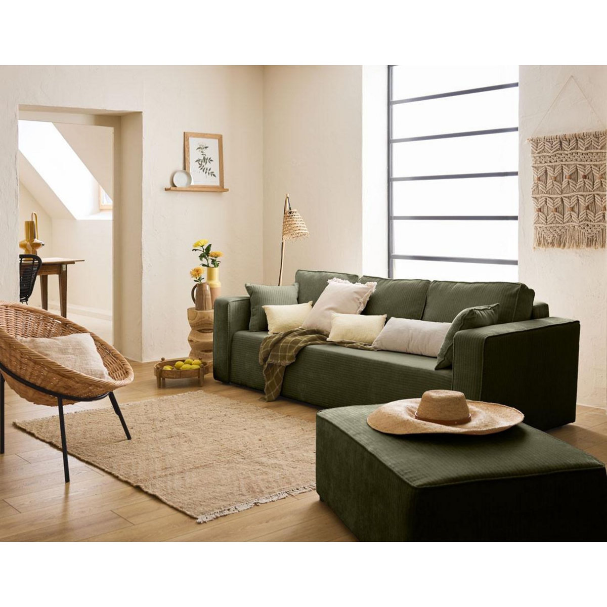 BEST MOBILIER Topaze - canapé 3 places - convertible avec coffre - en velours côtelé plat