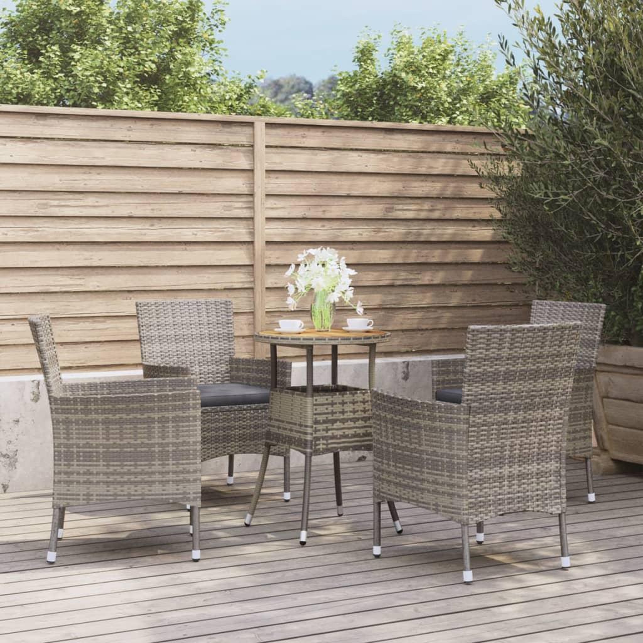 VIDAXL Ensemble de bistro de jardin 5 pcs coussins gris poly rotin