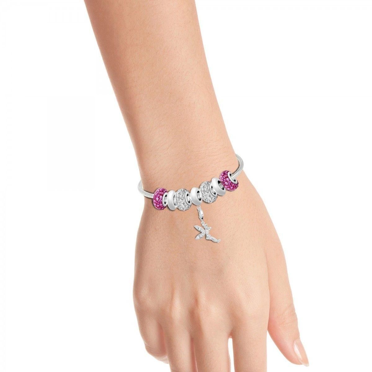 SC CRYSTAL Bracelet de charms perles roses et acier SC Crystal
