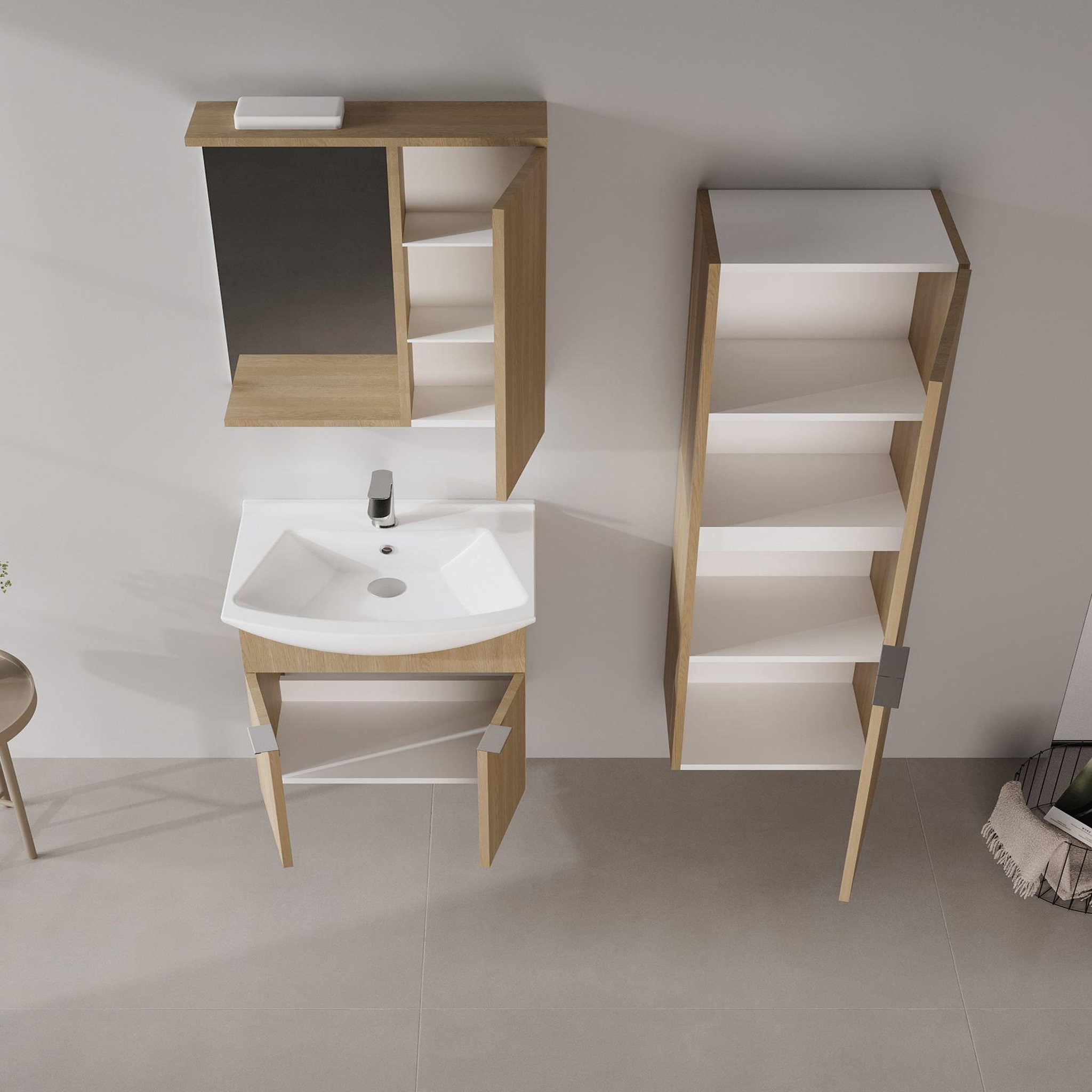 Voir la diapositive 3 : Habitat et Jardin Meuble Salle de Bain avec Miroir  Purus 55  - 56 x 18 x 68 cm - Sonomo Oak