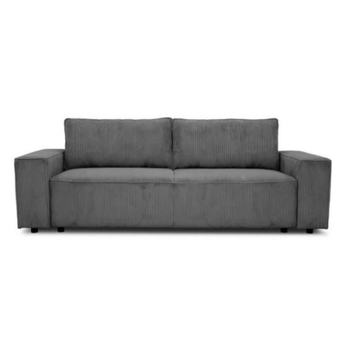 MARKET24 Canapé convertible 3 places JOSH - Velours côtelé Anthracite - Coffre de rangement - L 197 x P 117 x H 65 cm