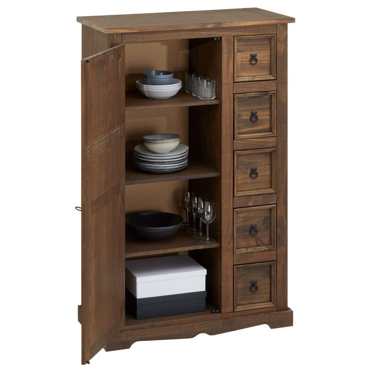 IDIMEX Buffet apothicaire en pin TEQUILA style mexicain, 1 portes et 5 tiroirs