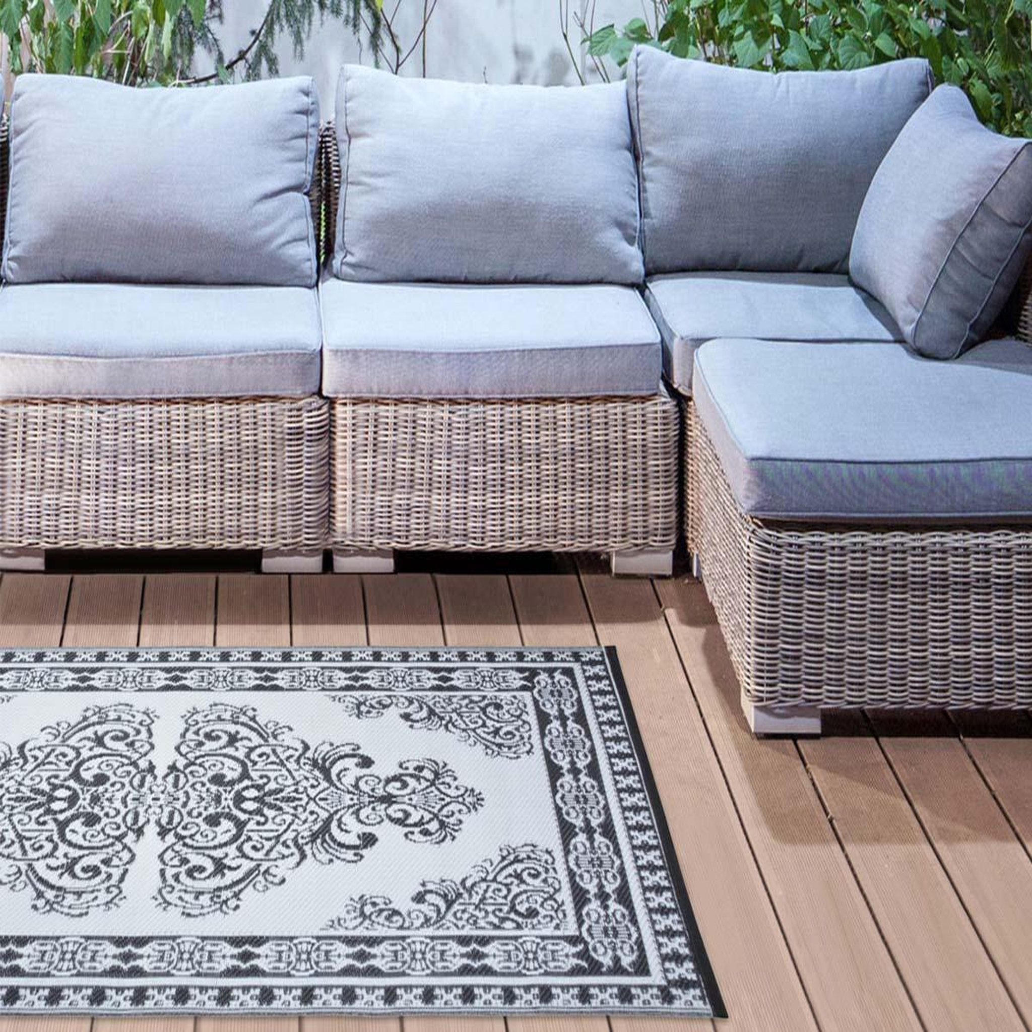 Voir la diapositive 4 : ESSCHERT DESIGN Tapis d'extérieur rectangulaire réversible motif Perse noir/blanc - 186 x 119 cm - Esschert Design