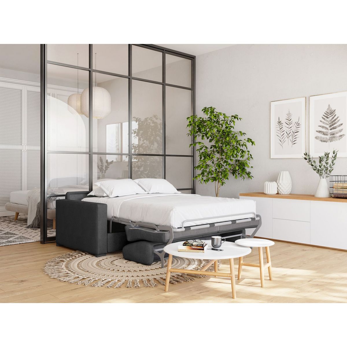 Canapé convertible système couchage express matelas 140x190 17cm 3 places en tissu DYLAN 
