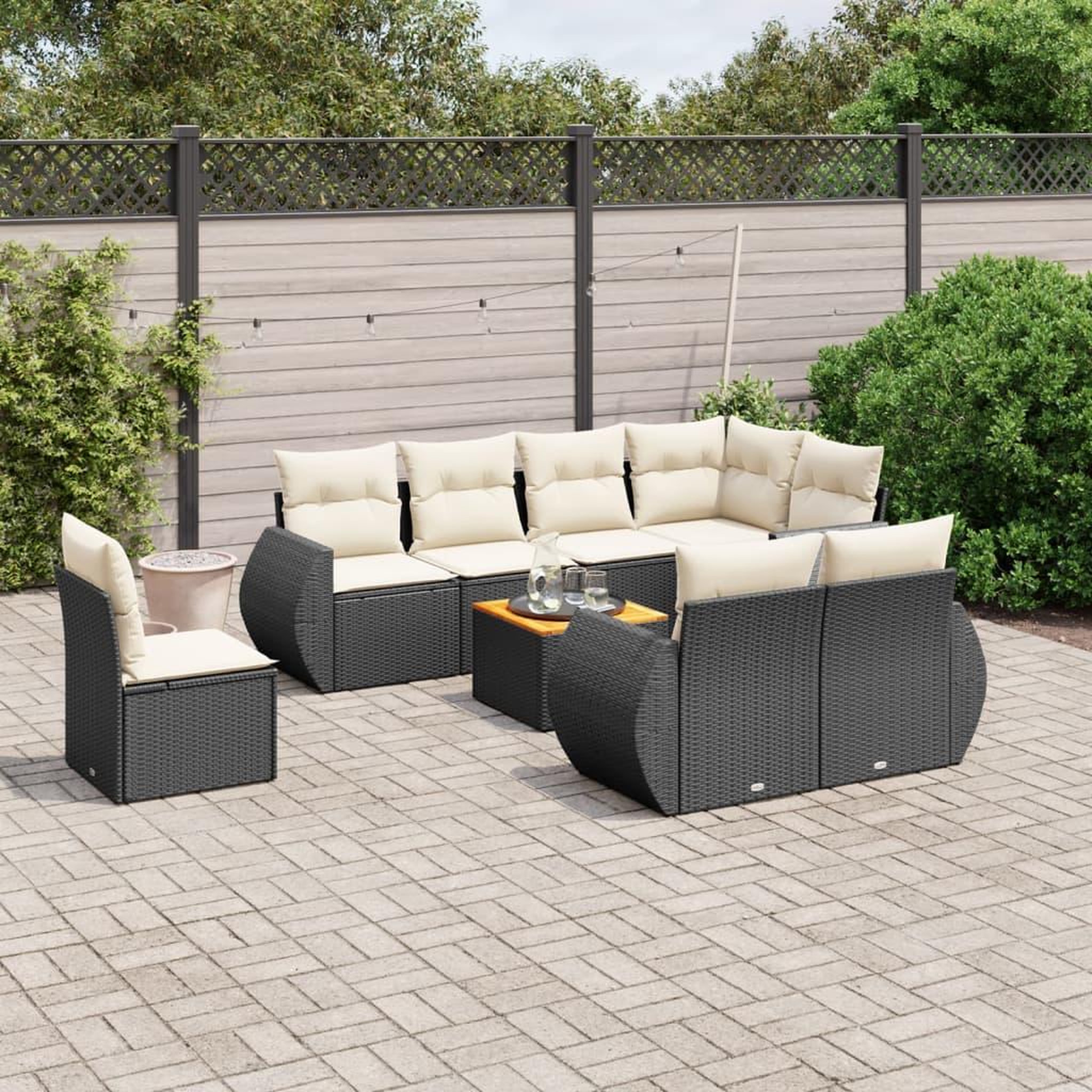 VIDAXL Salon de jardin 9 pcs avec coussins noir resine tressee