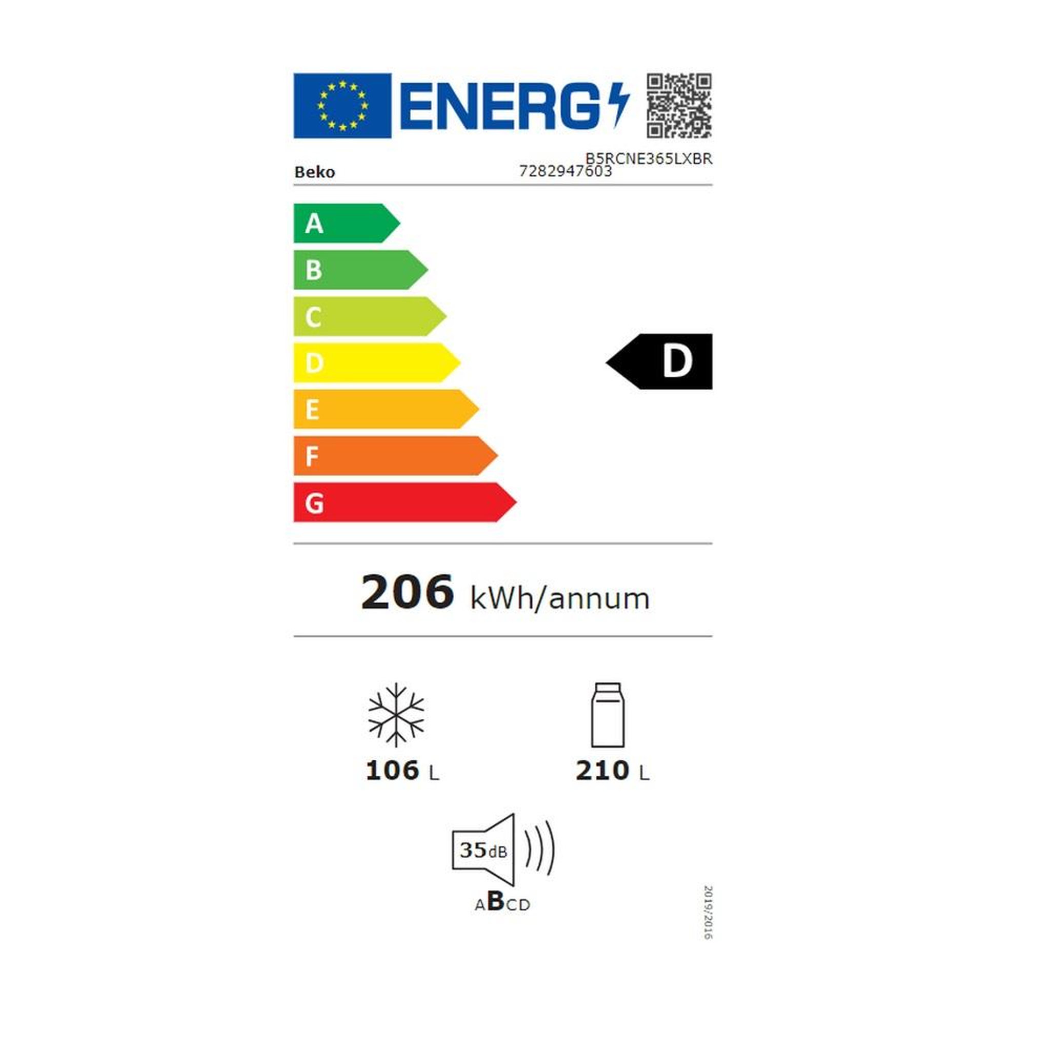 Voir la diapositive 2 : Beko Réfrigérateur combiné 60cm 360l nofrost - B5RCNE365LXB