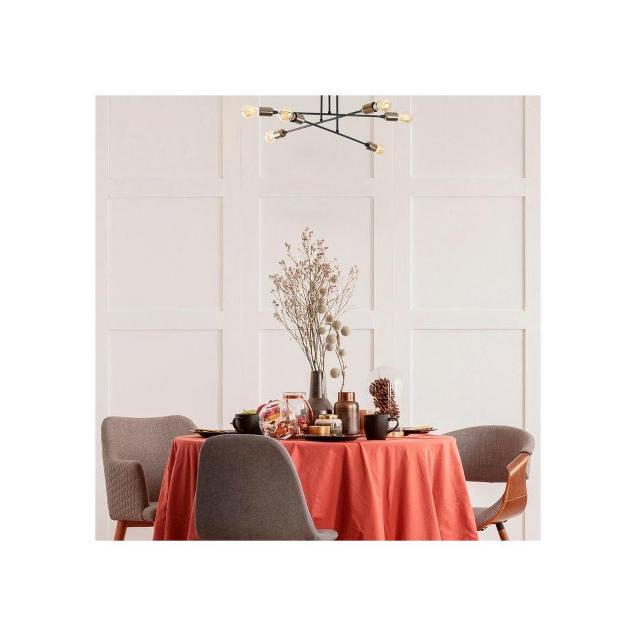 Voir la diapositive 4 : Plafonnier lustre en métal noir 6 lumières E27, 66 x 66 cm, hauteur 27 cm, IP20
