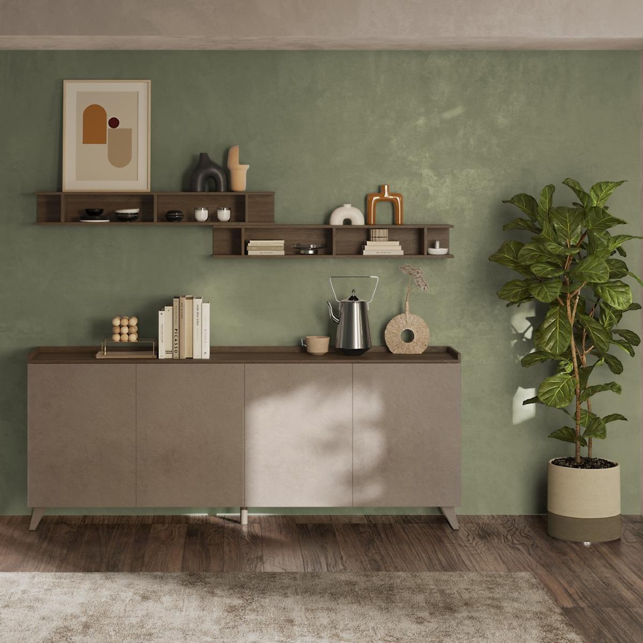 Voir la diapositive 2 : JLC KREATION Buffet bas moderne 4 portes 240cm RADOST