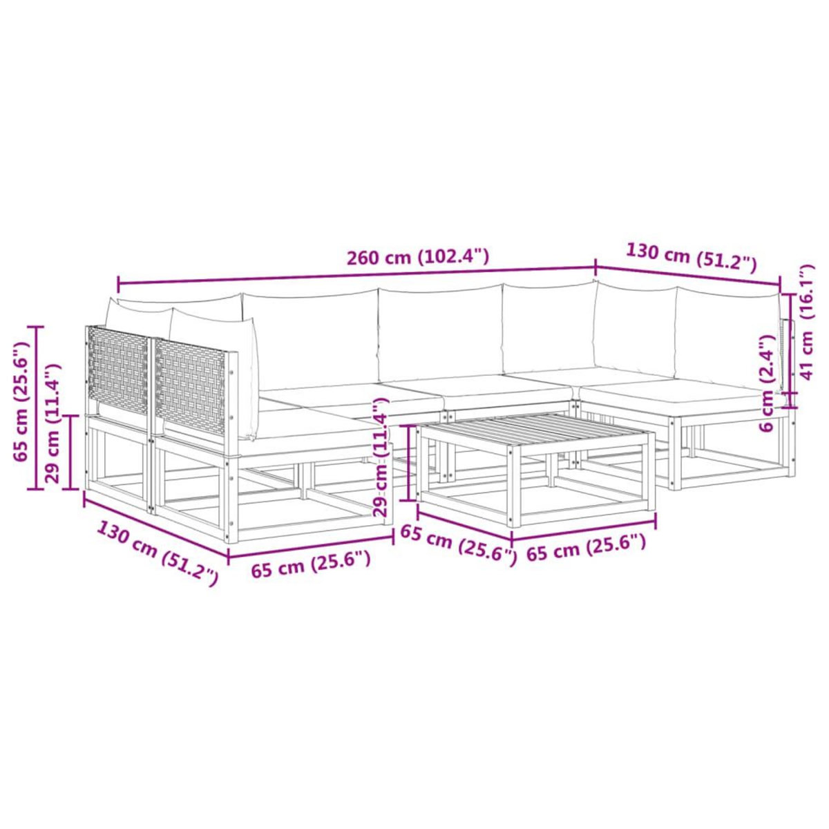 VIDAXL Salon de jardin avec coussins 7 pcs bois massif d'acacia