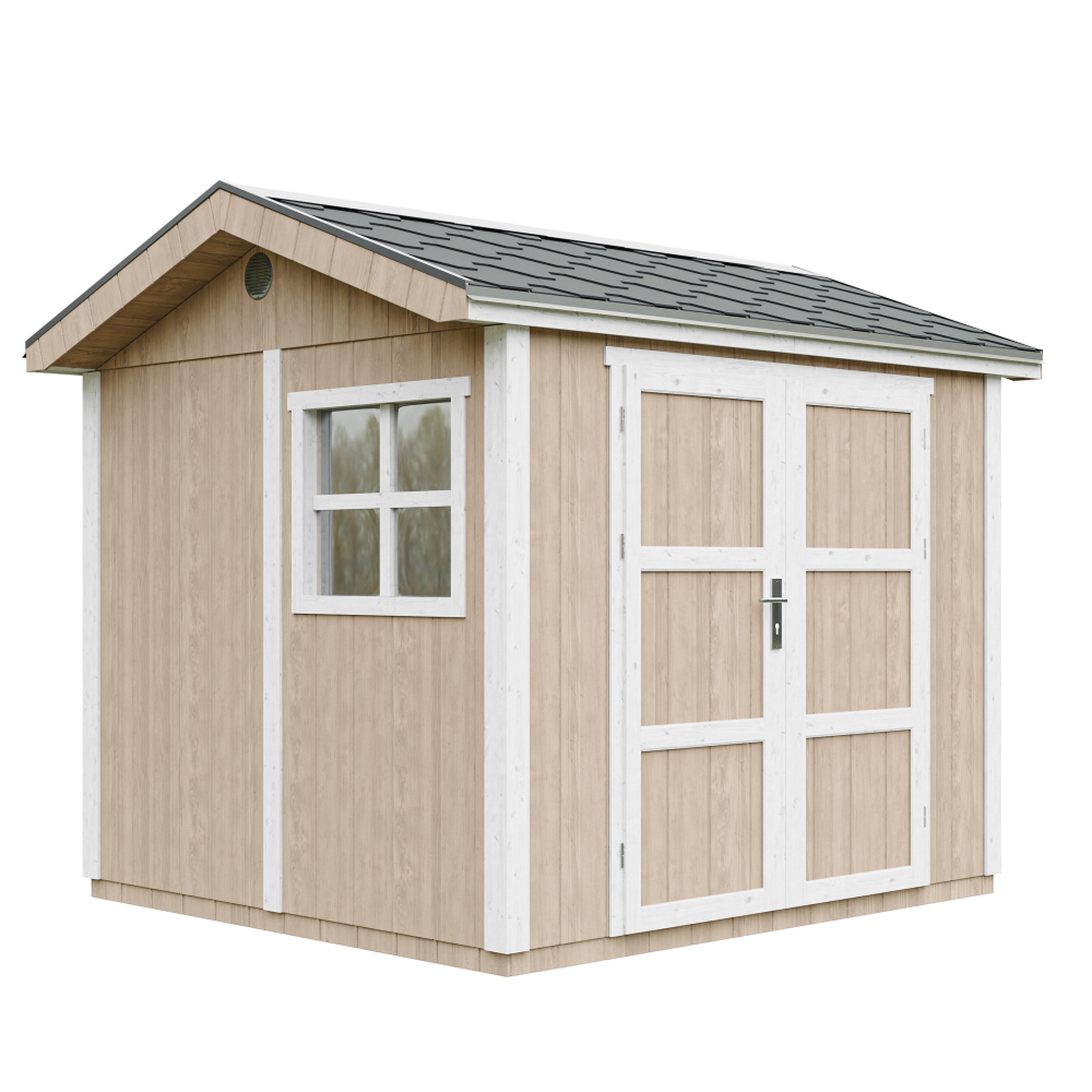 Voir la diapositive 1 : TIMBELA Abri de Jardin Qualité Premium 5,9m² H252x250x294 cm Avec un sol et des bardeaux bitumineux M913A