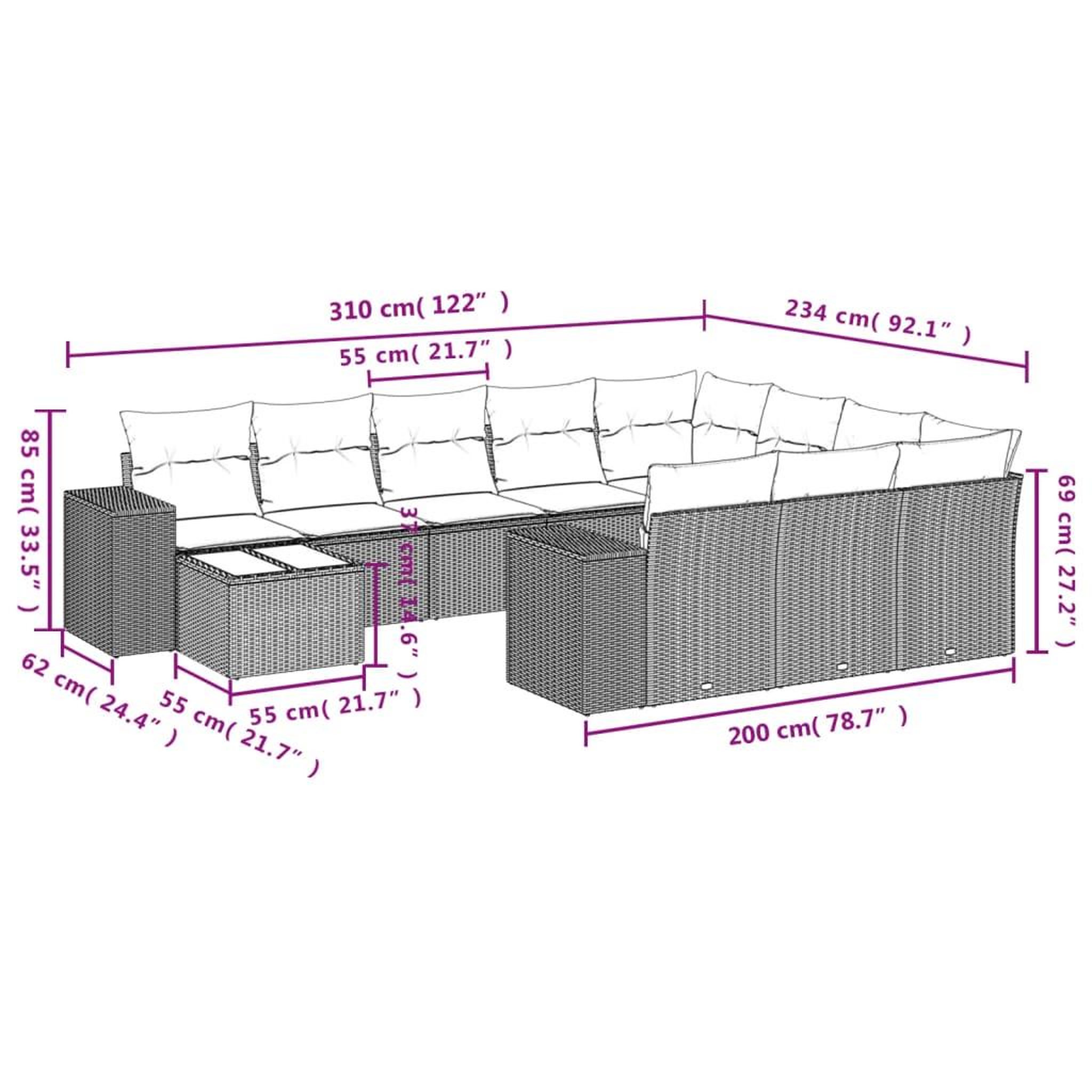 Voir la diapositive 3 : VIDAXL Salon de jardin et coussins 11 pcs marron resine tressee