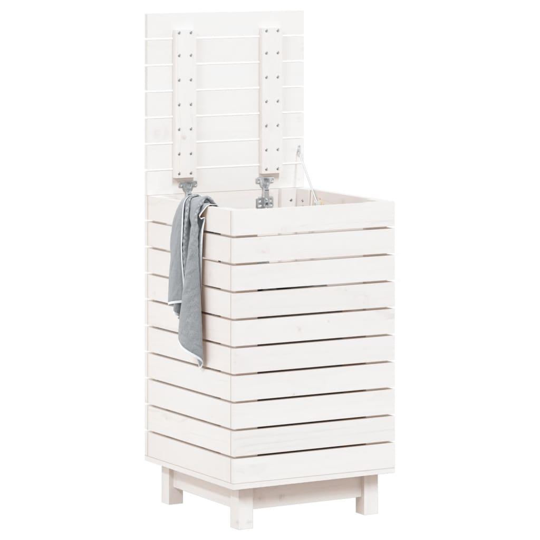 Voir la diapositive 3 : VIDAXL Panier a linge blanc 44x44x76 cm bois massif de pin