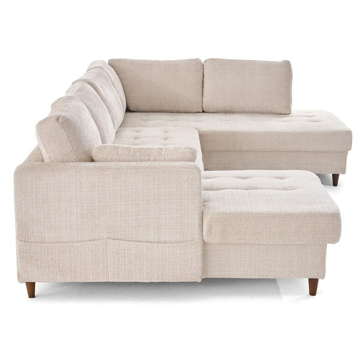 LISA DESIGN Anna - canapé panoramique d'angle droit 7 places convertible avec coffre en velours texturé