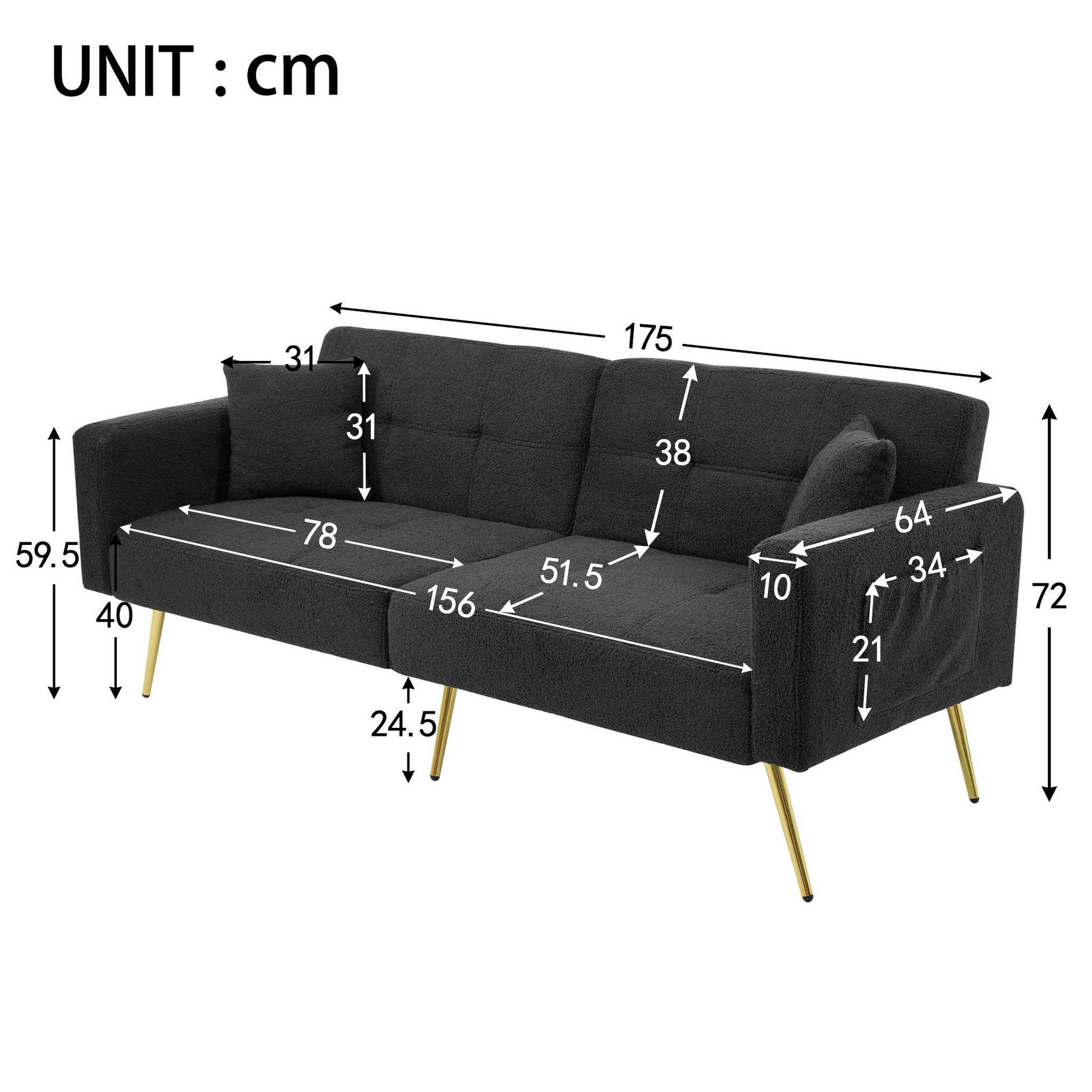 Voir la diapositive 3 : MERAX Canapé droit convertible 2 places tissu