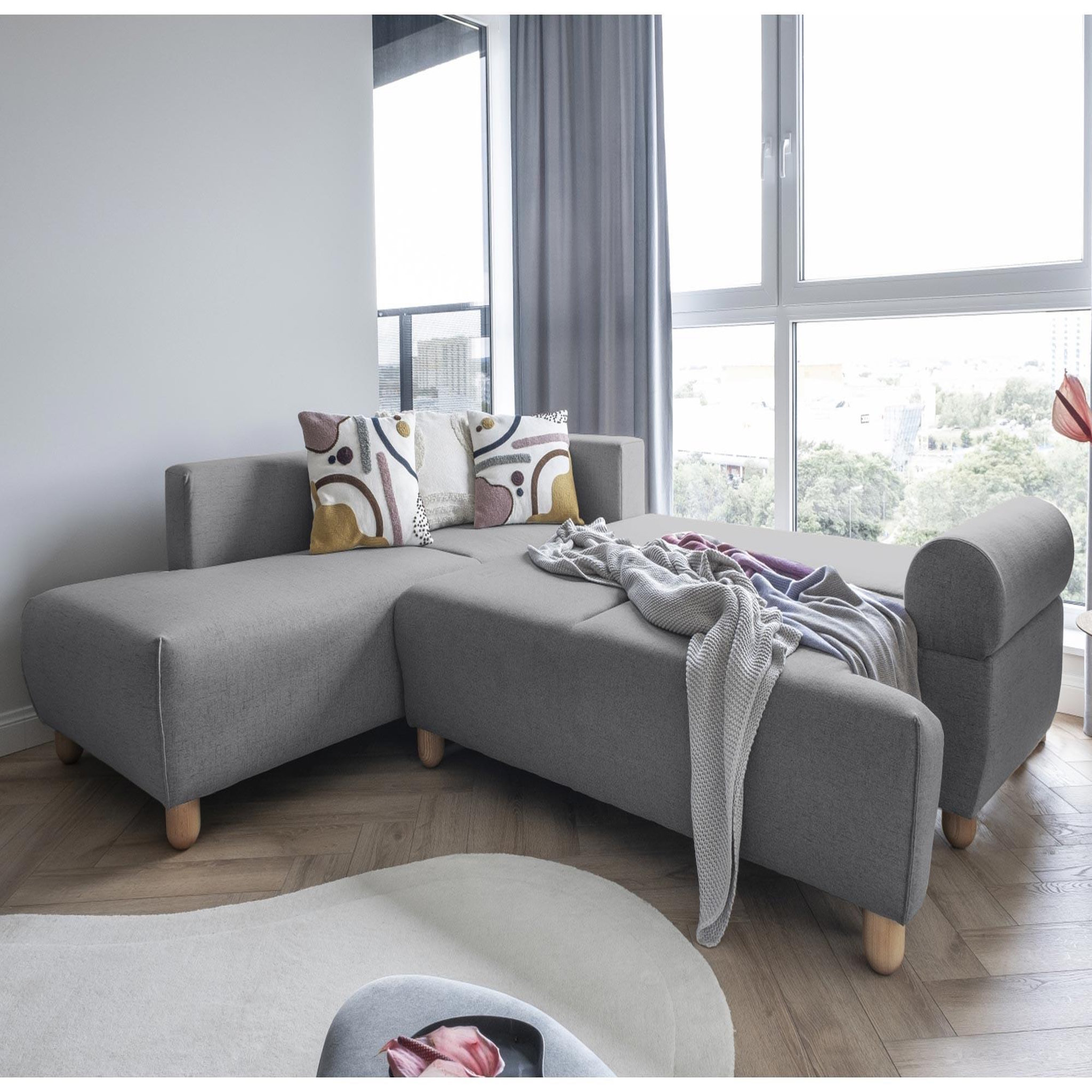 Voir la diapositive 3 : BEST MOBILIER Olli - canapé d'angle droit - convertible - avec coffre - 4 places - en tissu