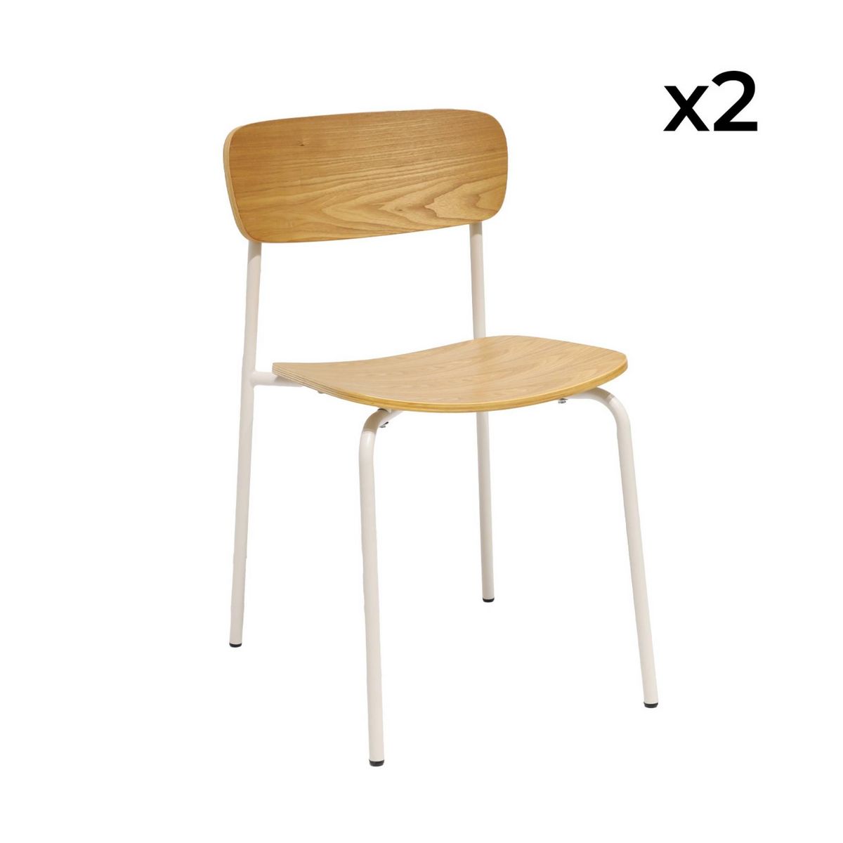 SWEEEK Lot de 2 chaises vintage contreplaqué avec placage bois et pieds métal L 43.5 x P 51 x H 77cm - Toby