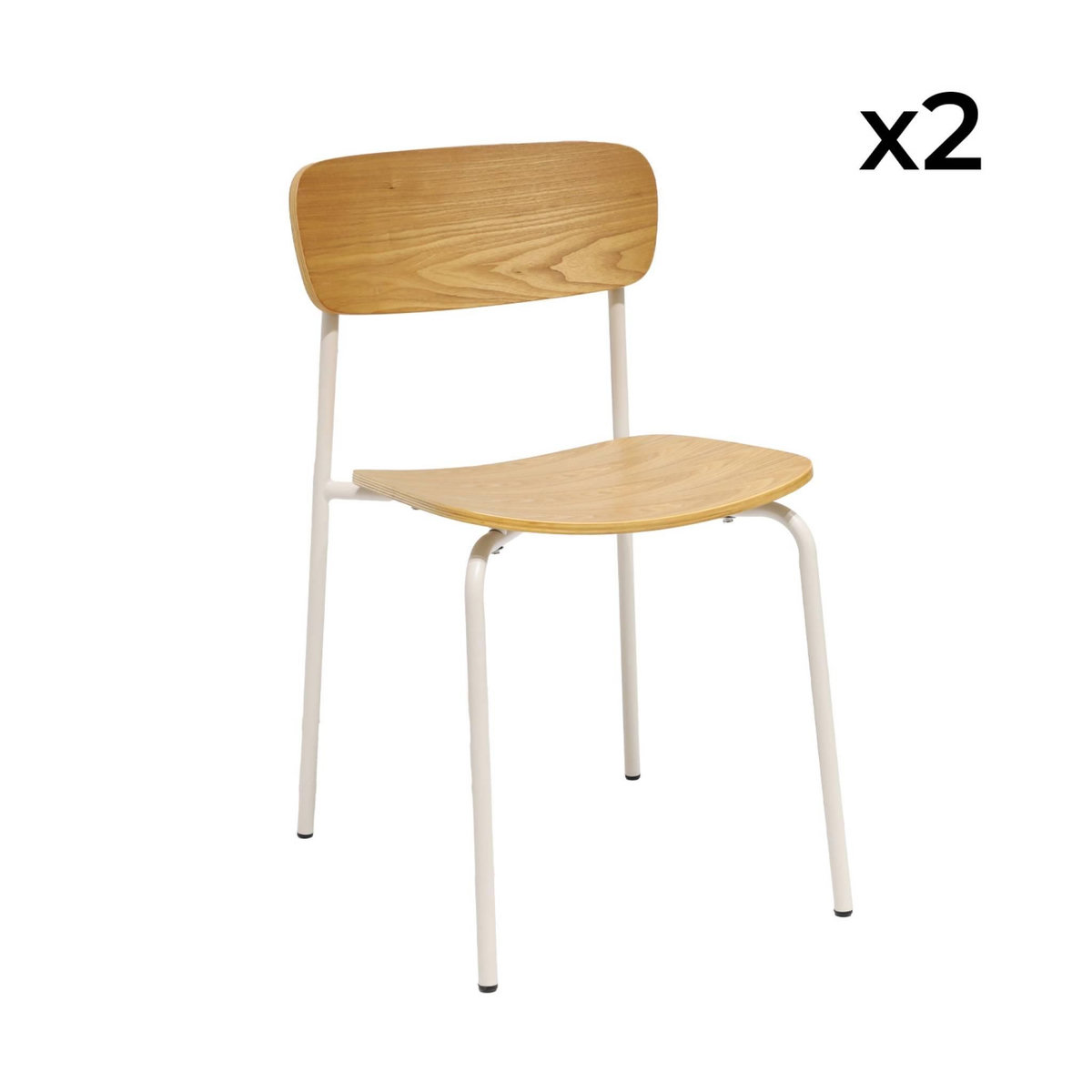 SWEEEK Lot de 2 chaises vintage contreplaqué avec placage bois et pieds métal L 43.5 x P 51 x H 77cm - Toby