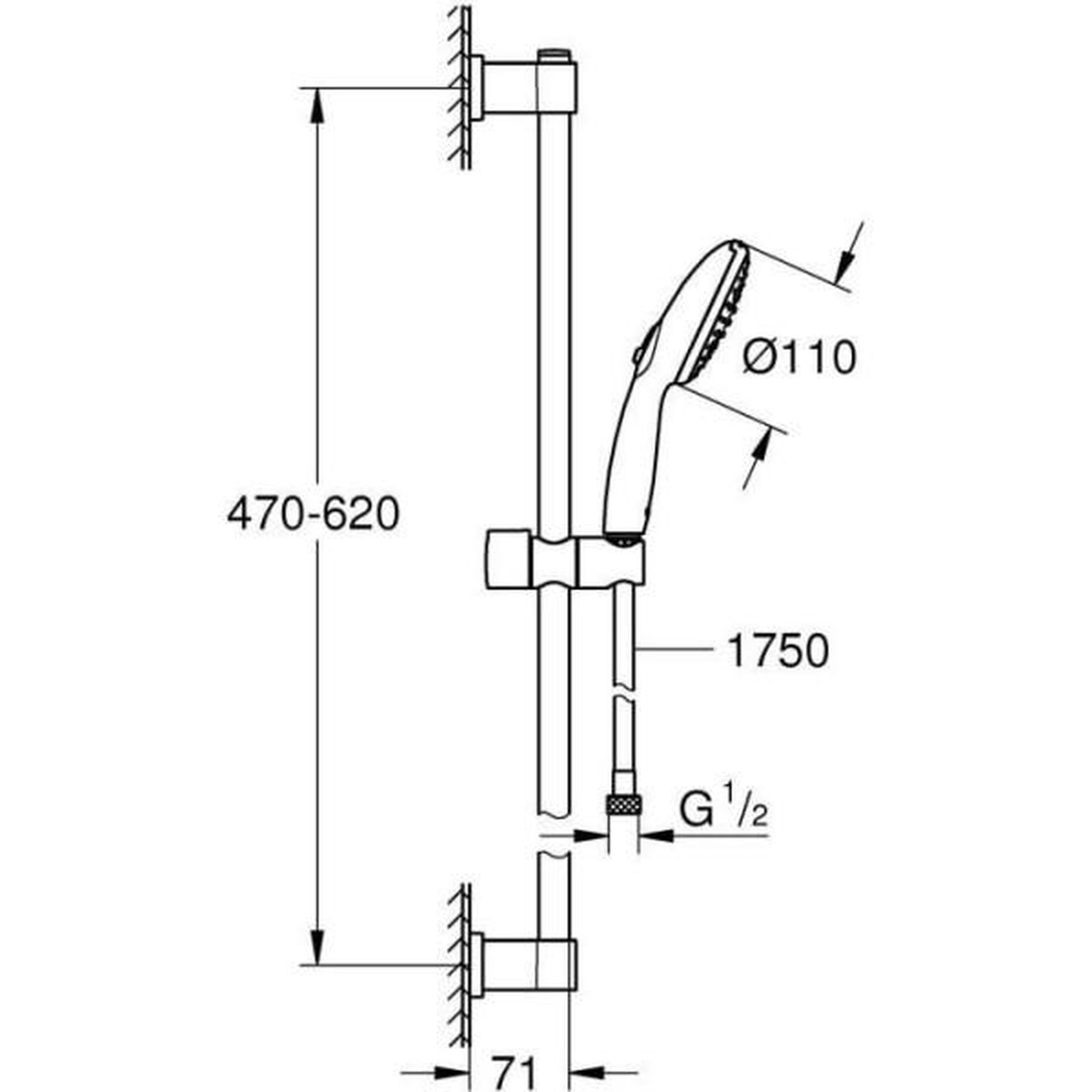 Voir la diapositive 3 : Grohe Ensemble de douche avec pommeau 2 jets, barre 60cm et flexible 1,75m - grohe vitalio start 110 279482431 - economie d'eau - noir