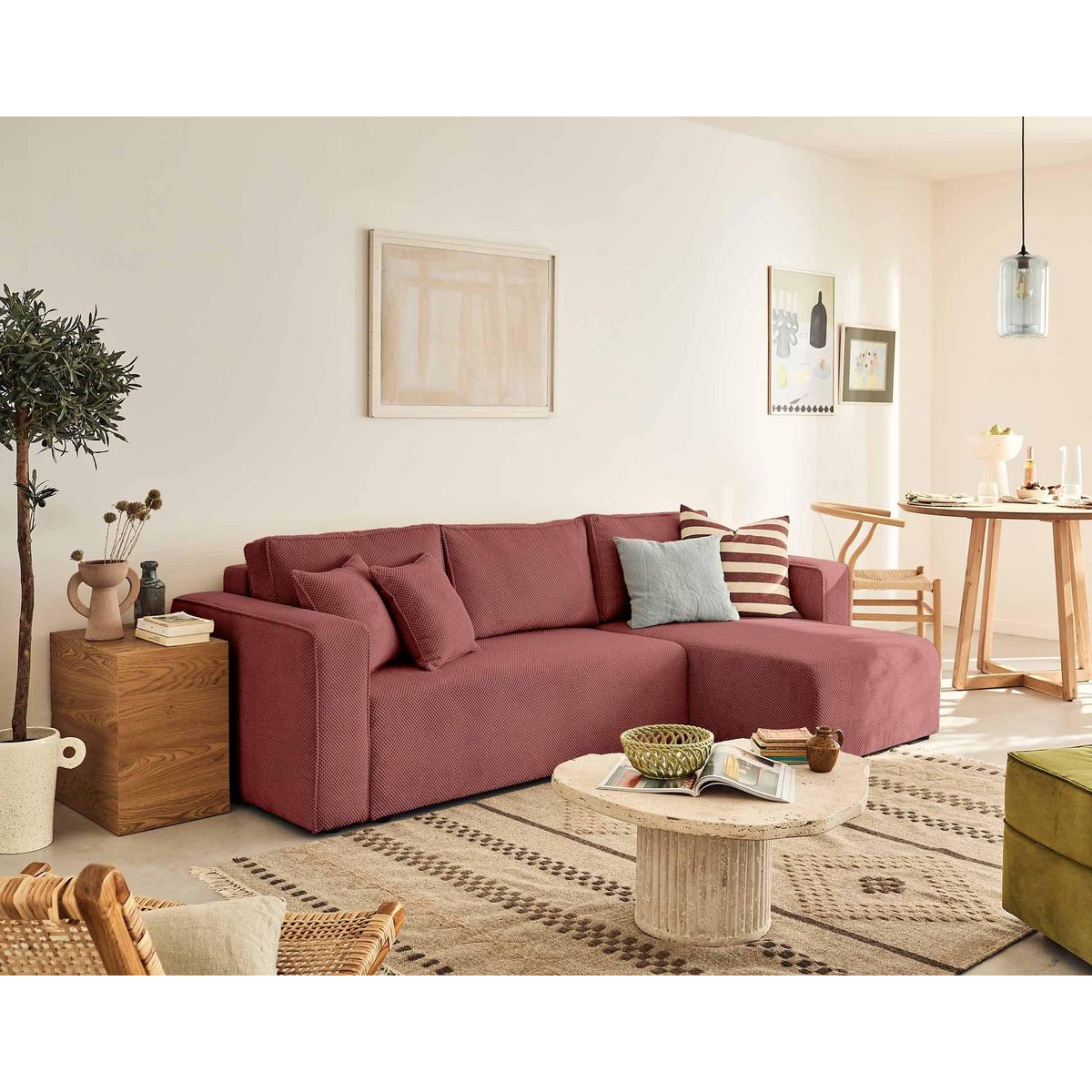 BEST MOBILIER Topaze - canapé d'angle réversible - 4 places - convertible avec coffre - en velours texturé