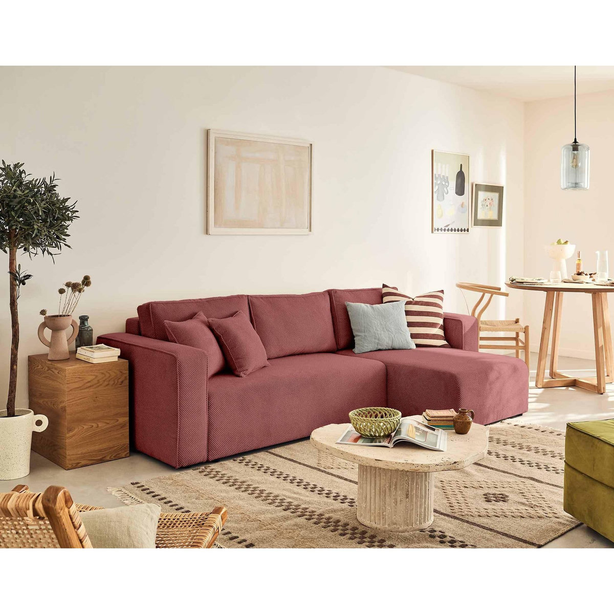 BEST MOBILIER Topaze - canapé d'angle réversible - 4 places - convertible avec coffre - en velours texturé