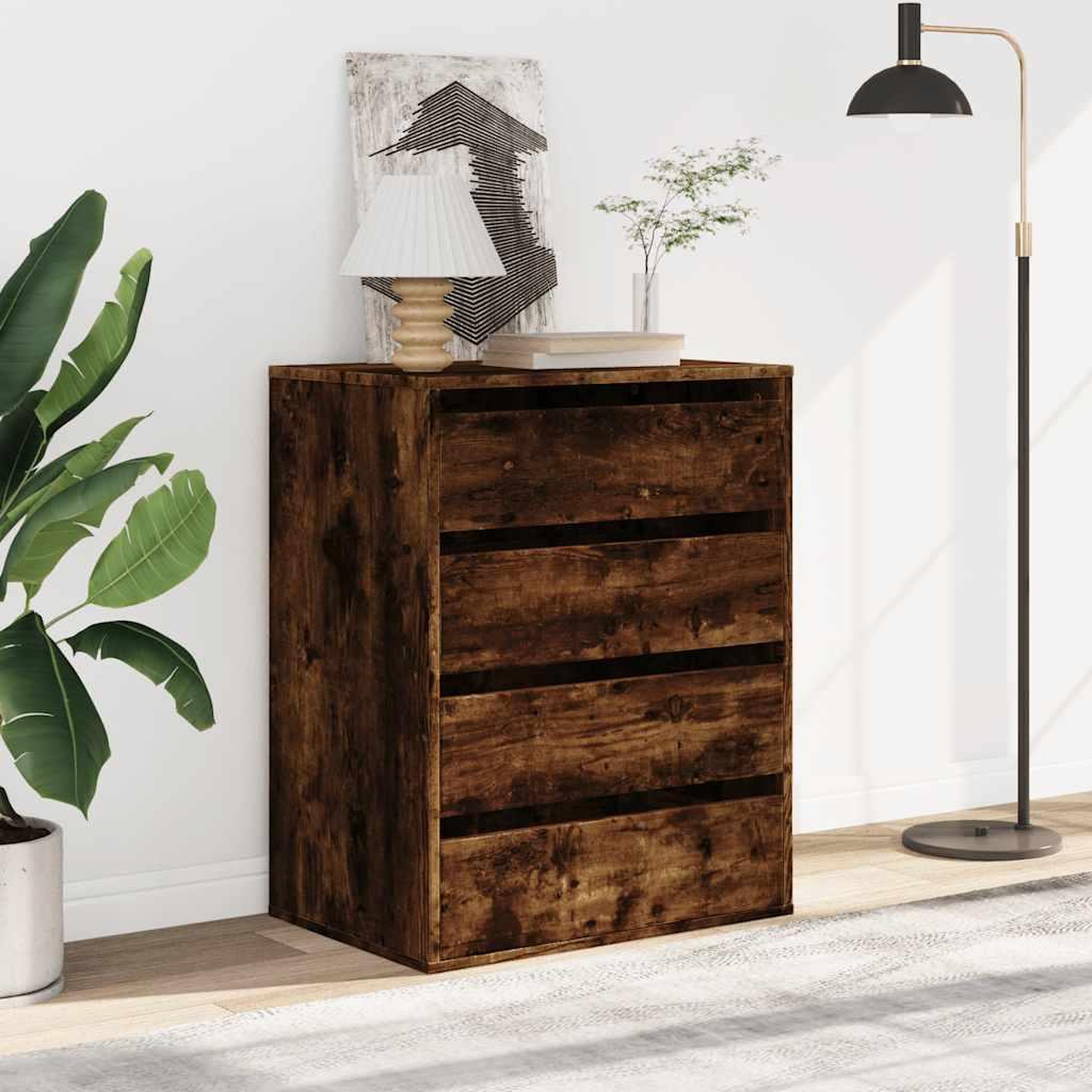 Voir la diapositive 3 : VIDAXL Commode d'angle chene fume 60x41x76 cm bois d'ingenierie