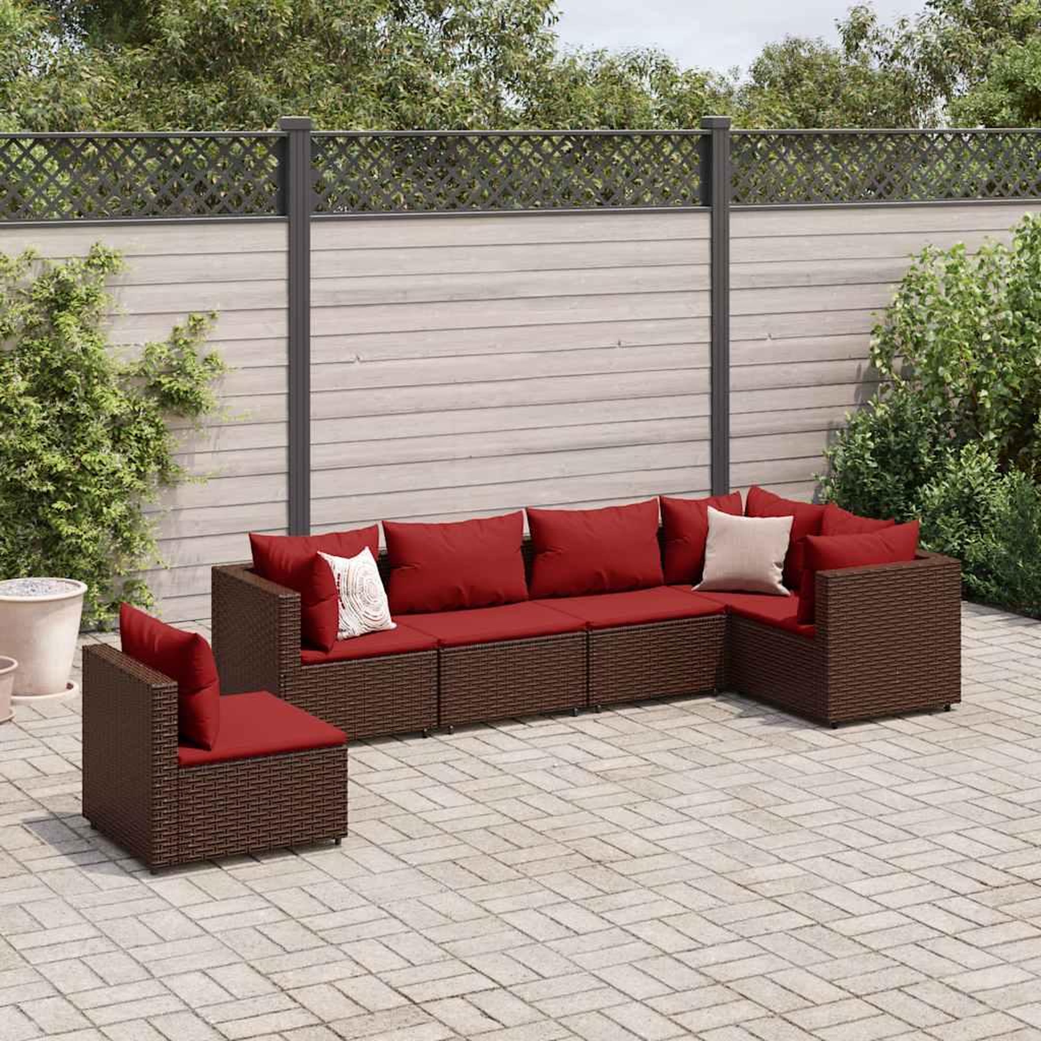 VIDAXL Salon de jardin 6 pcs avec coussins Marron Resine tressee