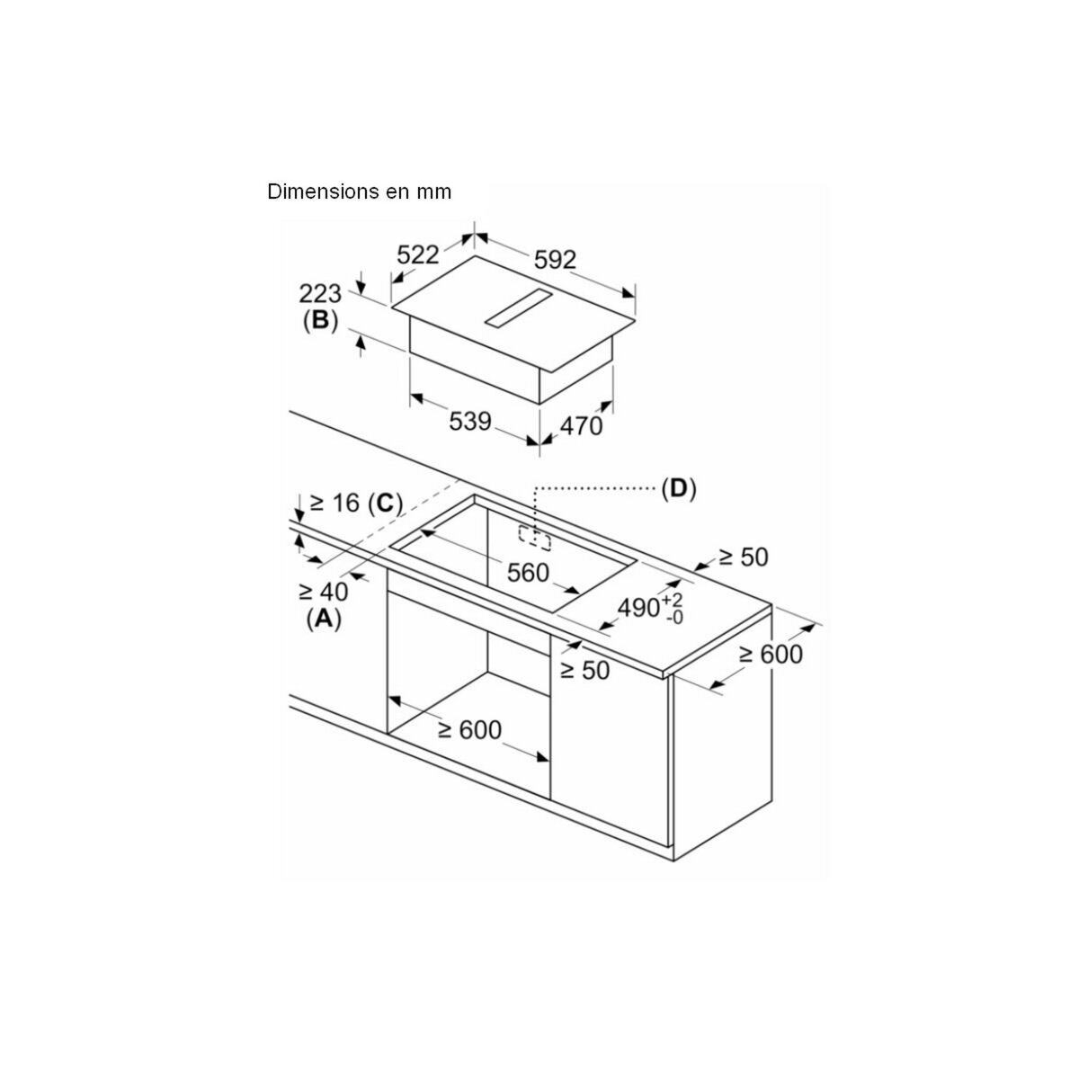 BOSCH Table de cuisson aspirante induction 60cm 4 foyers 7400w noir - PVS611B16E
