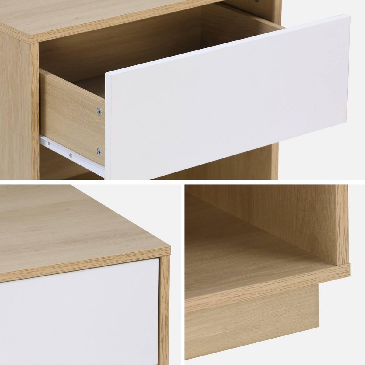 SWEEEK Lot de 2 tables de chevet 1 tiroir 1 niche effet bois bicolore